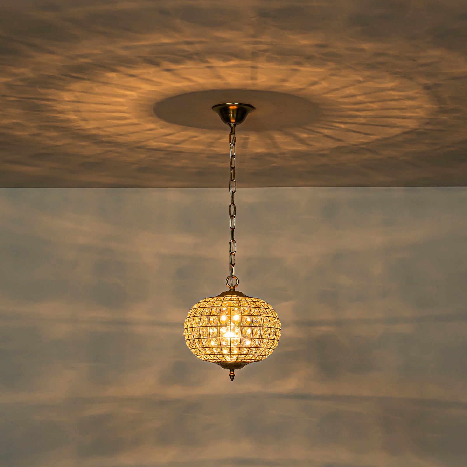 Glowlings 1-Light Vintage 11"Wide Brass/Black Globe Handmade Crystal Chandelier
