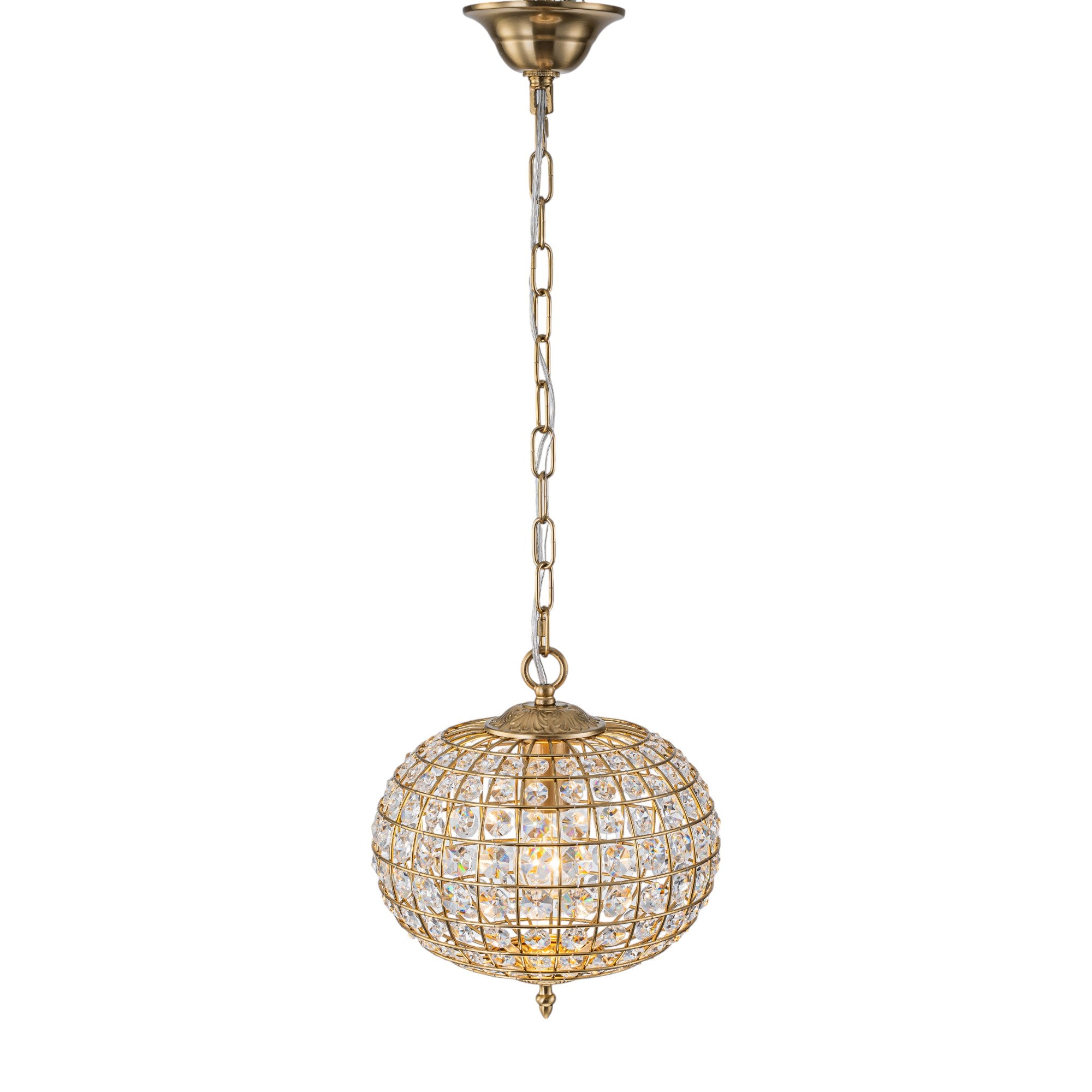 Glowlings 1-Light Vintage 11"Wide Brass/Black Globe Handmade Crystal Chandelier