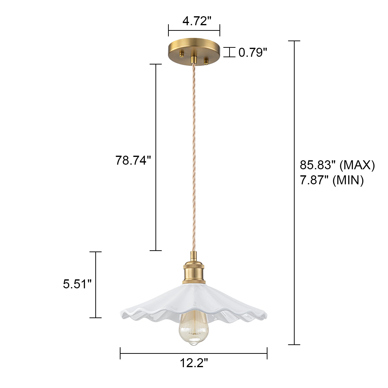 Glowlings 1-Light French Vintage Brass Flower White Ruffled Opal Glass Pendant Light