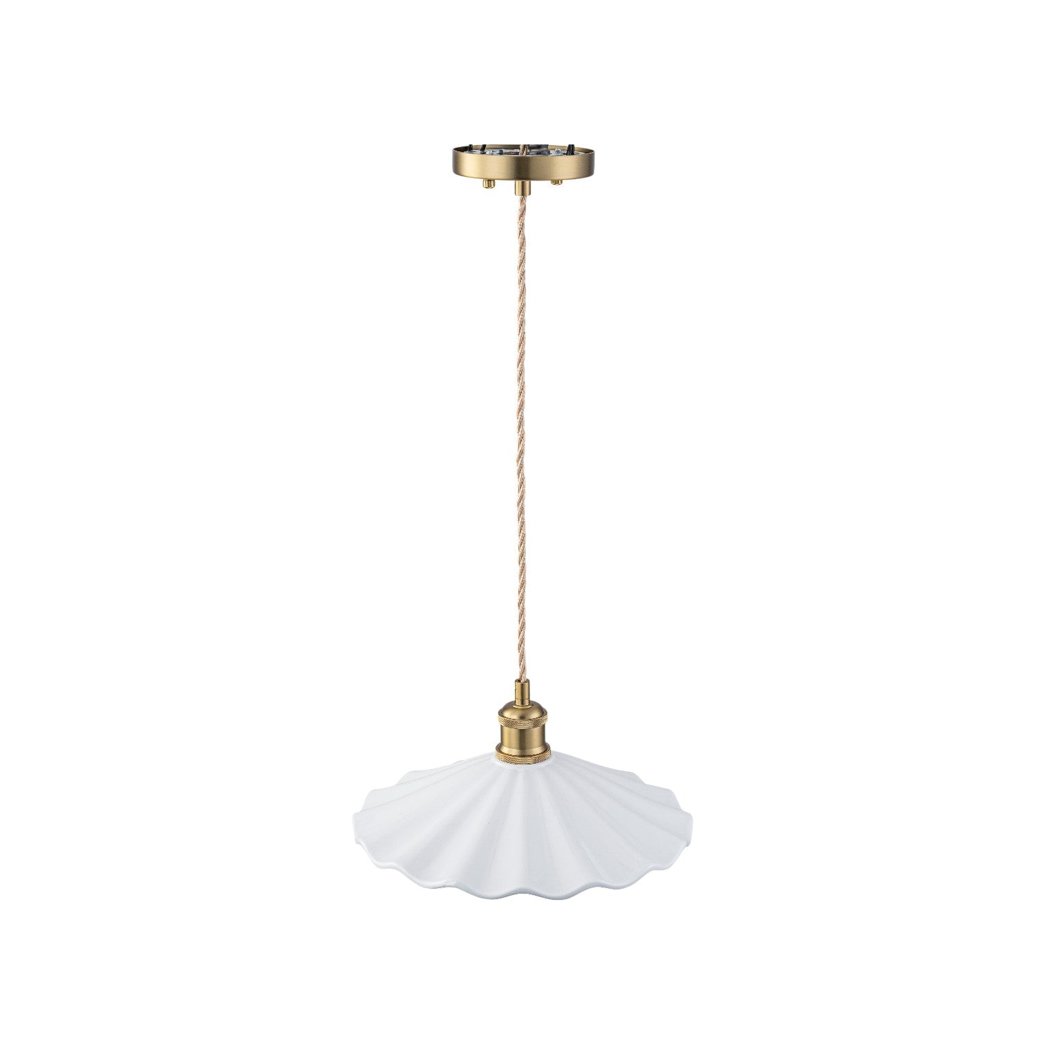 Glowlings 1-Light French Vintage Brass Flower White Ruffled Opal Glass Pendant Light