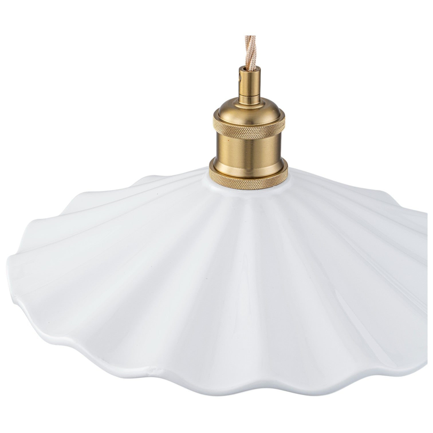 Glowlings 1-Light French Vintage Brass Flower White Ruffled Opal Glass Pendant Light