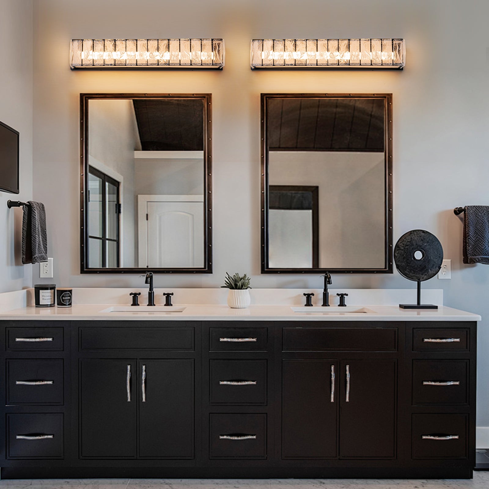 Glowlings 1-Light Modern 25"Wide Frosted Cloud Glass Rectangular LED Bathroom Vanity Light