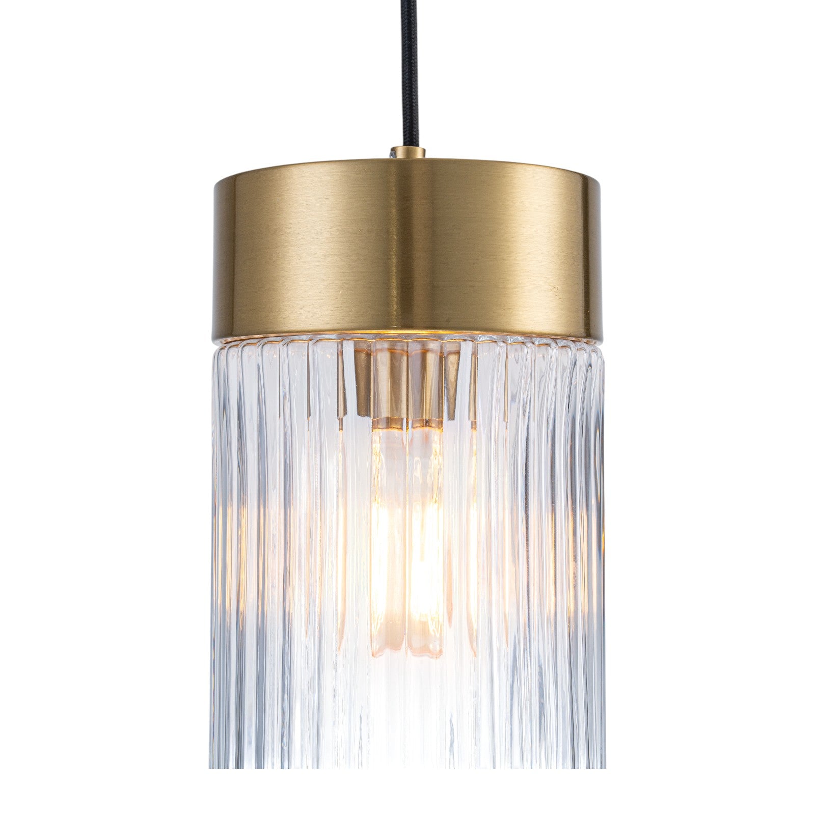 Glowlings Modern 1-Light Gold Cylinder Clear Ribbed Glass Mini Pendant Light
