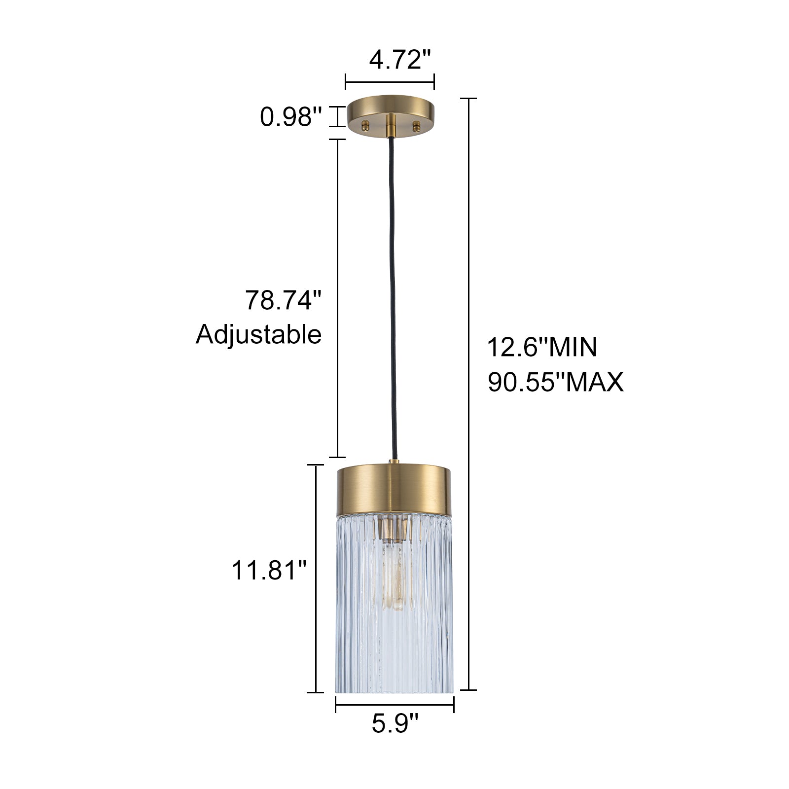 Glowlings Modern 1-Light Gold Cylinder Clear Ribbed Glass Mini Pendant Light