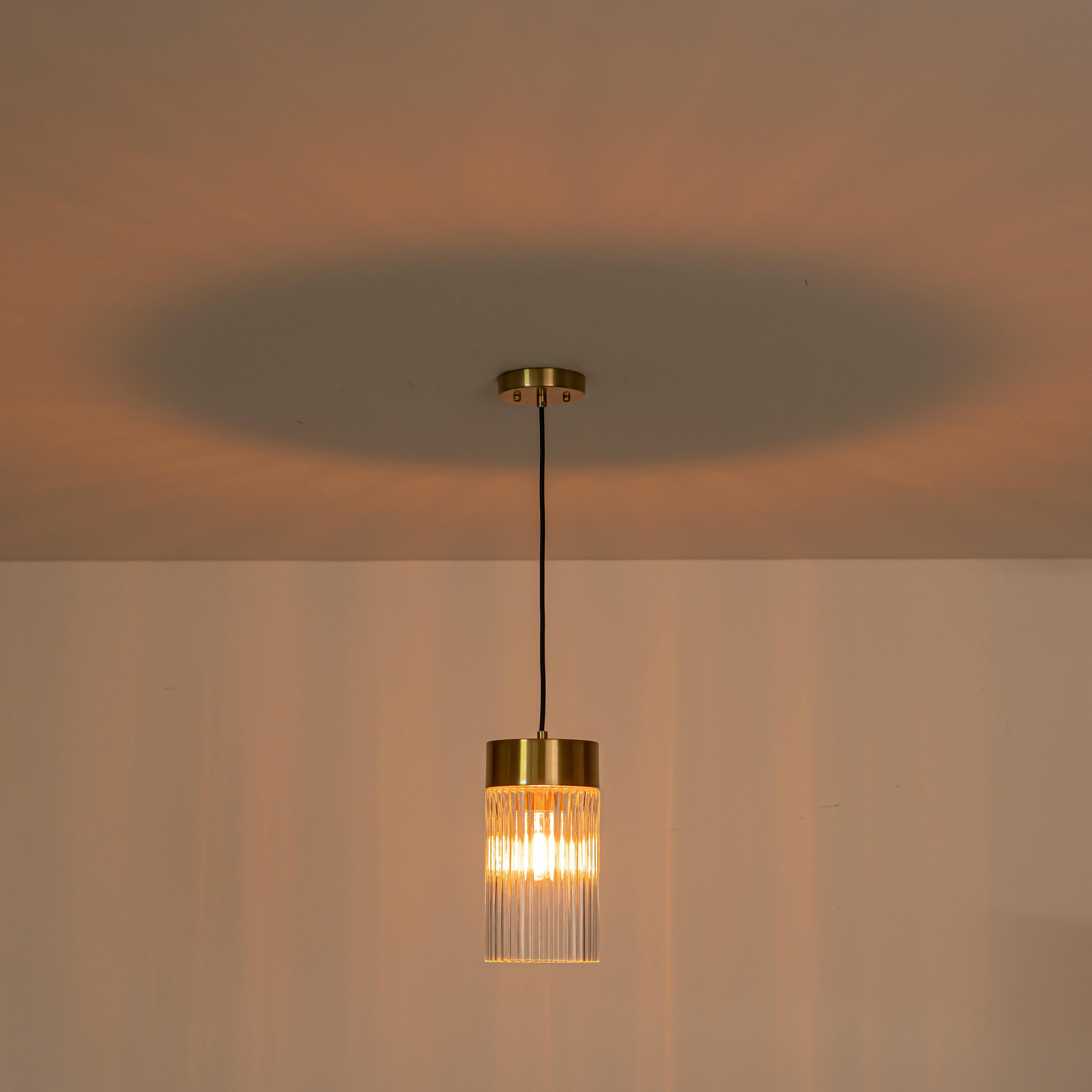 Glowlings Modern 1-Light Gold Cylinder Clear Ribbed Glass Mini Pendant Light