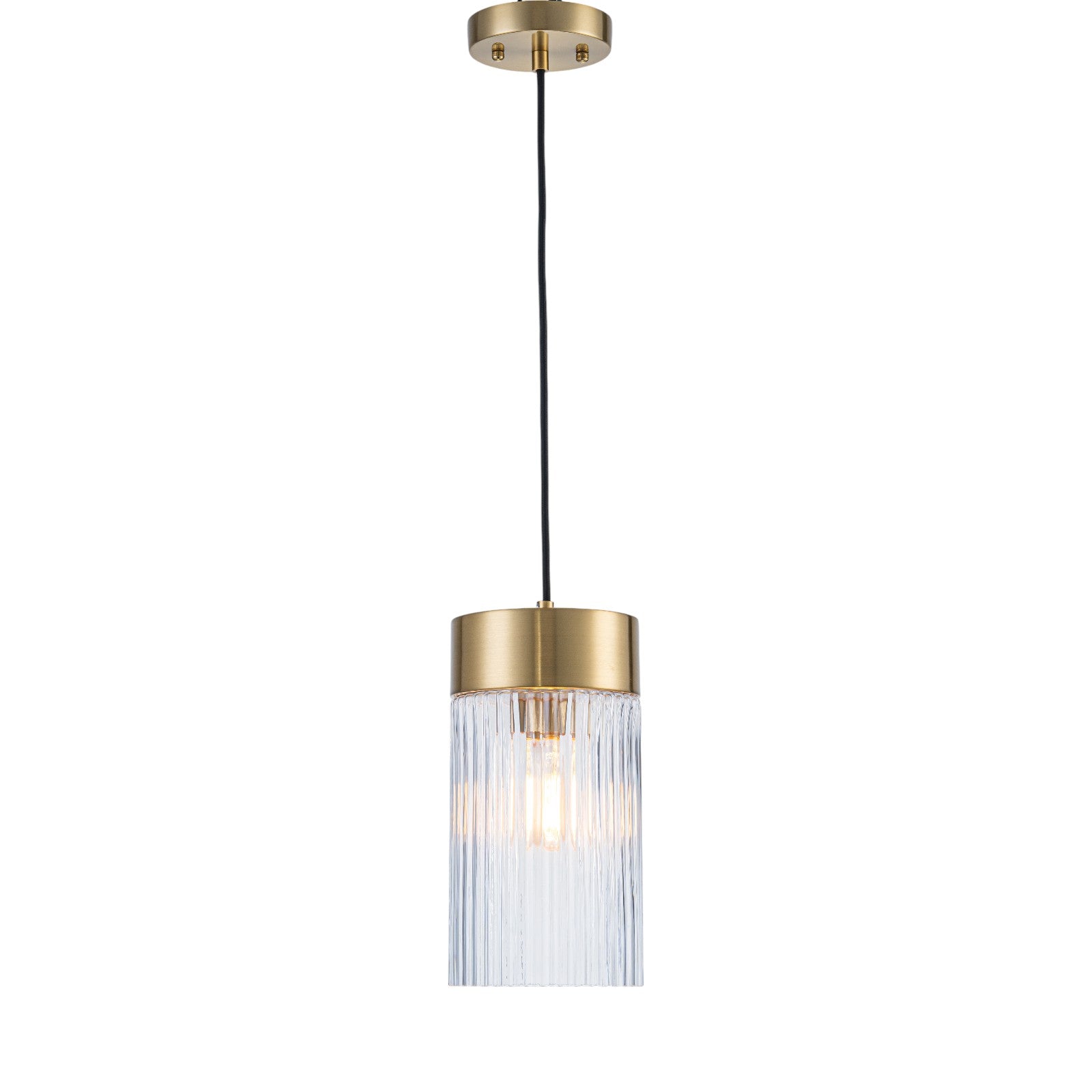 Glowlings Modern 1-Light Gold Cylinder Clear Ribbed Glass Mini Pendant Light
