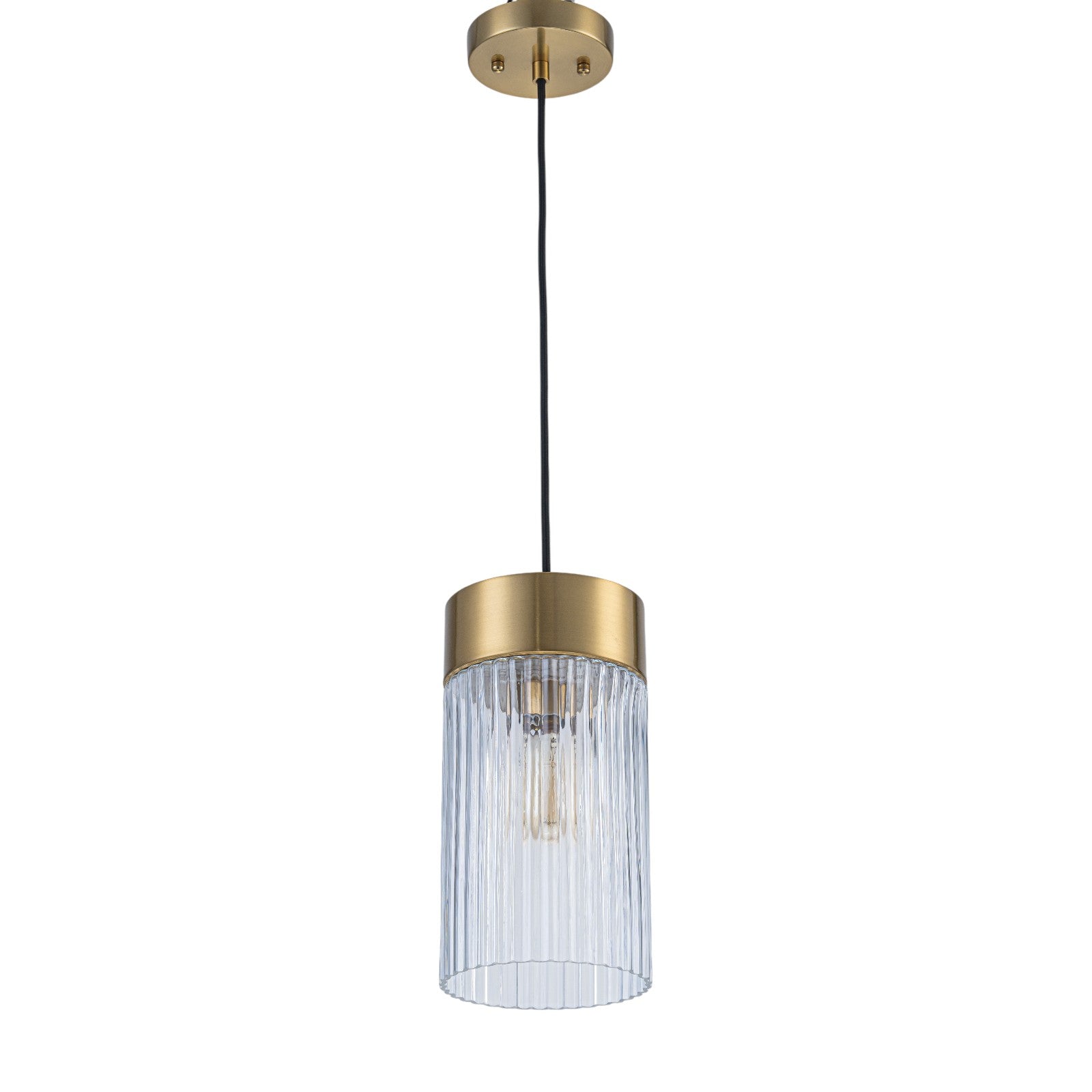 Glowlings Modern 1-Light Gold Cylinder Clear Ribbed Glass Mini Pendant Light