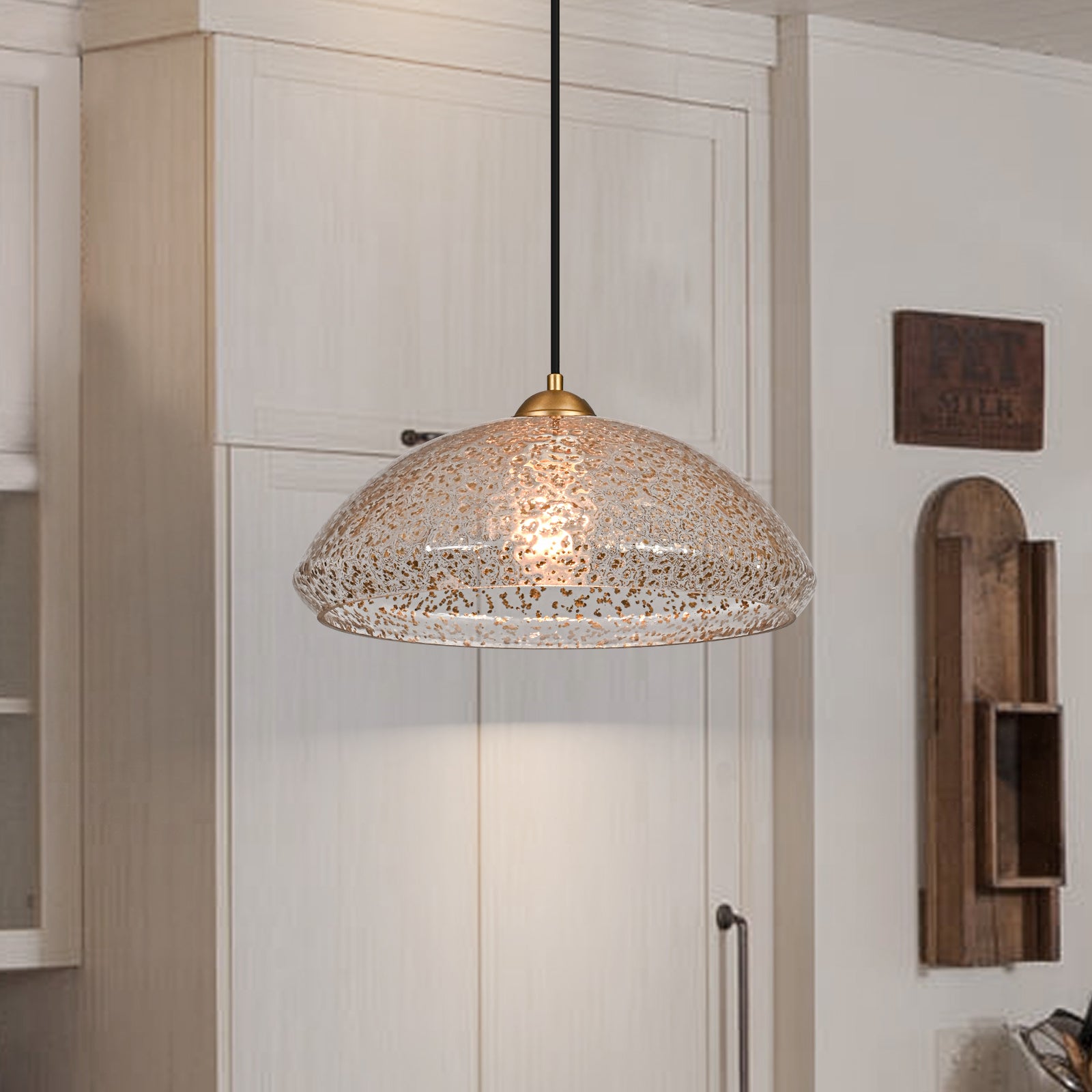 Glowlings 1-Light Modern 15"Wide Gold Glass Kitchen Dome Pendant Light Island Light
