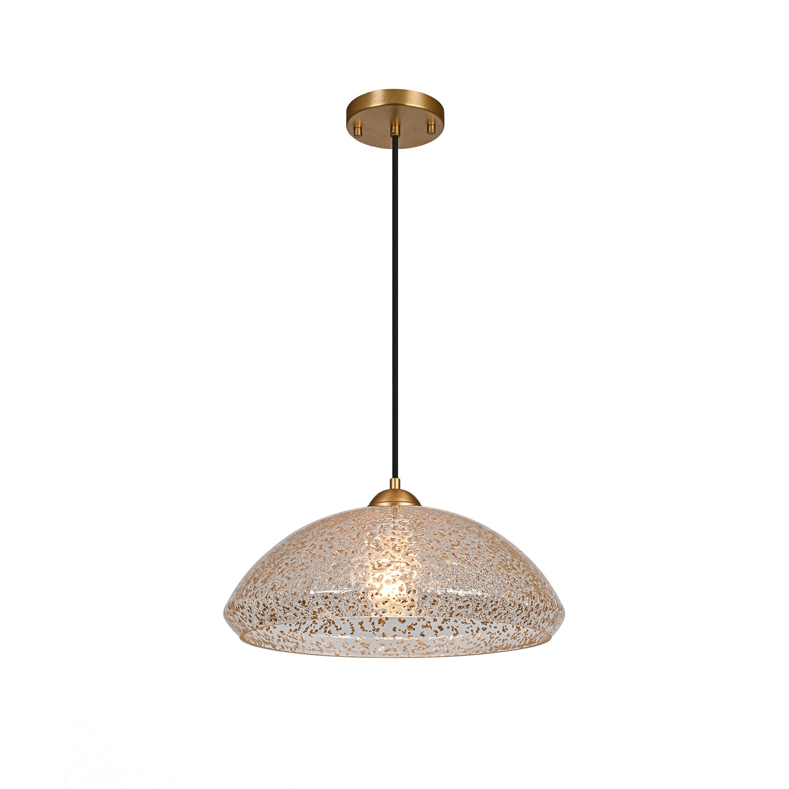Glowlings 1-Light Modern 15"Wide Gold Glass Kitchen Dome Pendant Light Island Light