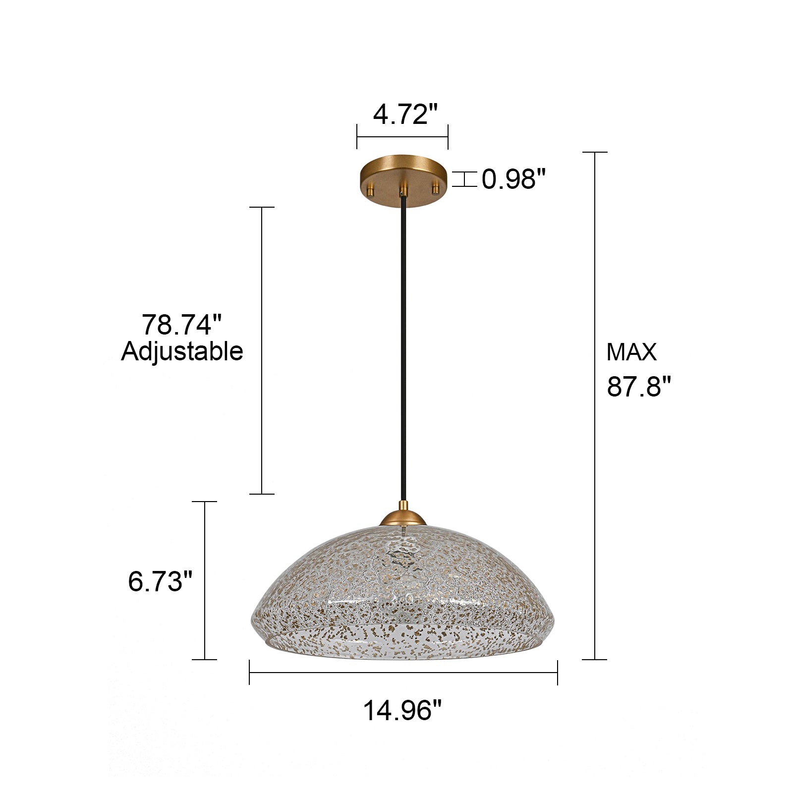 Glowlings 1-Light Modern 15"Wide Gold Glass Kitchen Dome Pendant Light Island Light