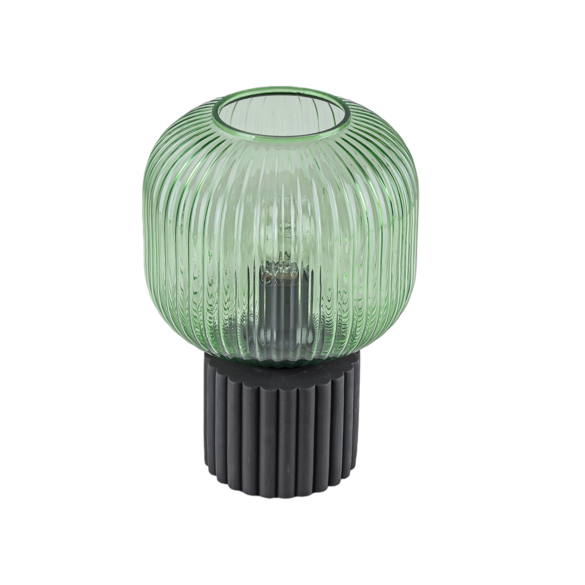 Glowlings 1-Light Modern Green Clear Ribbed Glass Small Side Table Lamp
