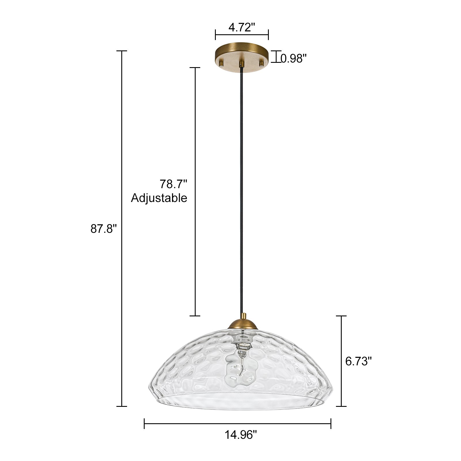 Glowlings 1-Light Modern 15"Wide Hammered Clear Glass Dome Pendant Light Island Light