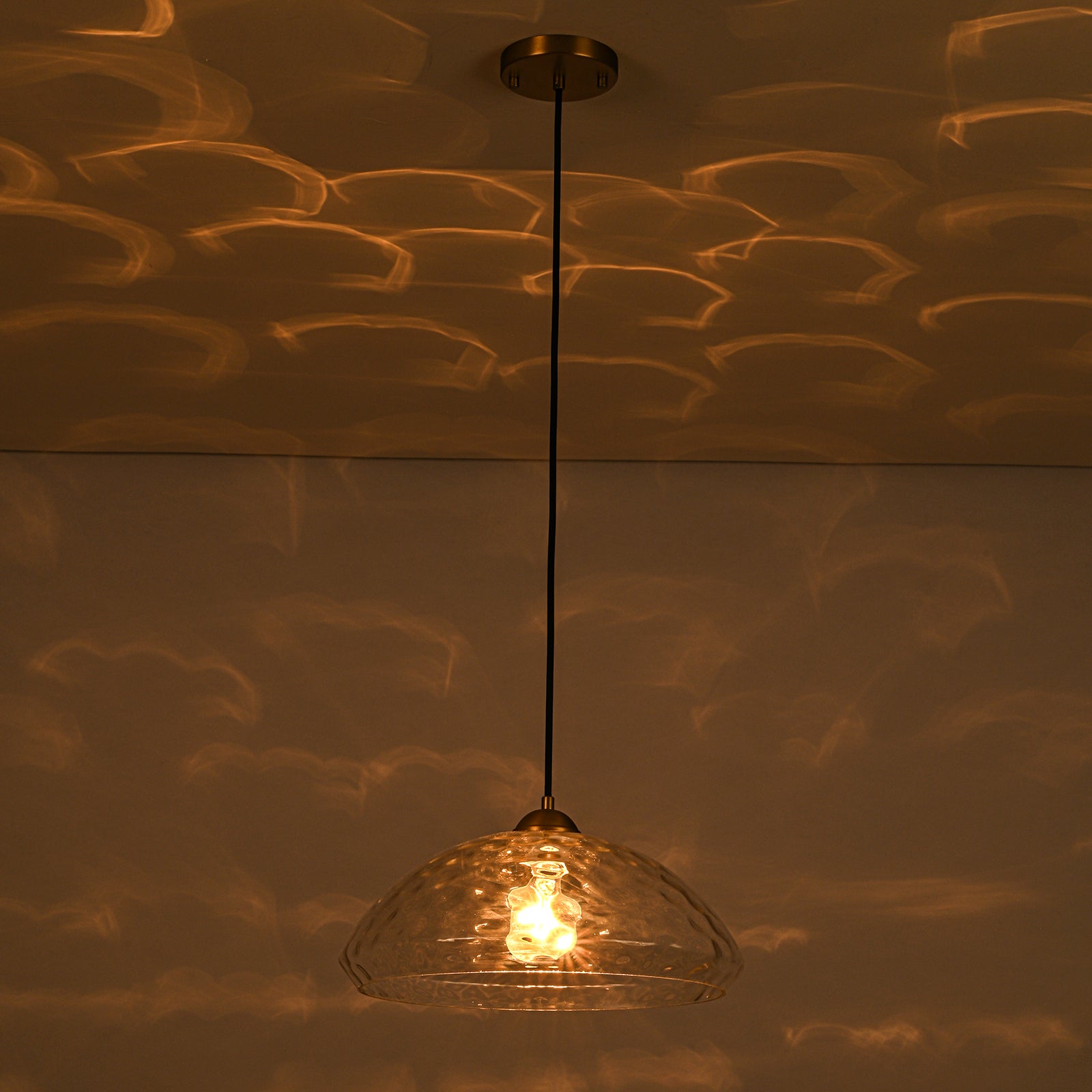 Glowlings 1-Light Modern 15"Wide Hammered Clear Glass Dome Pendant Light Island Light
