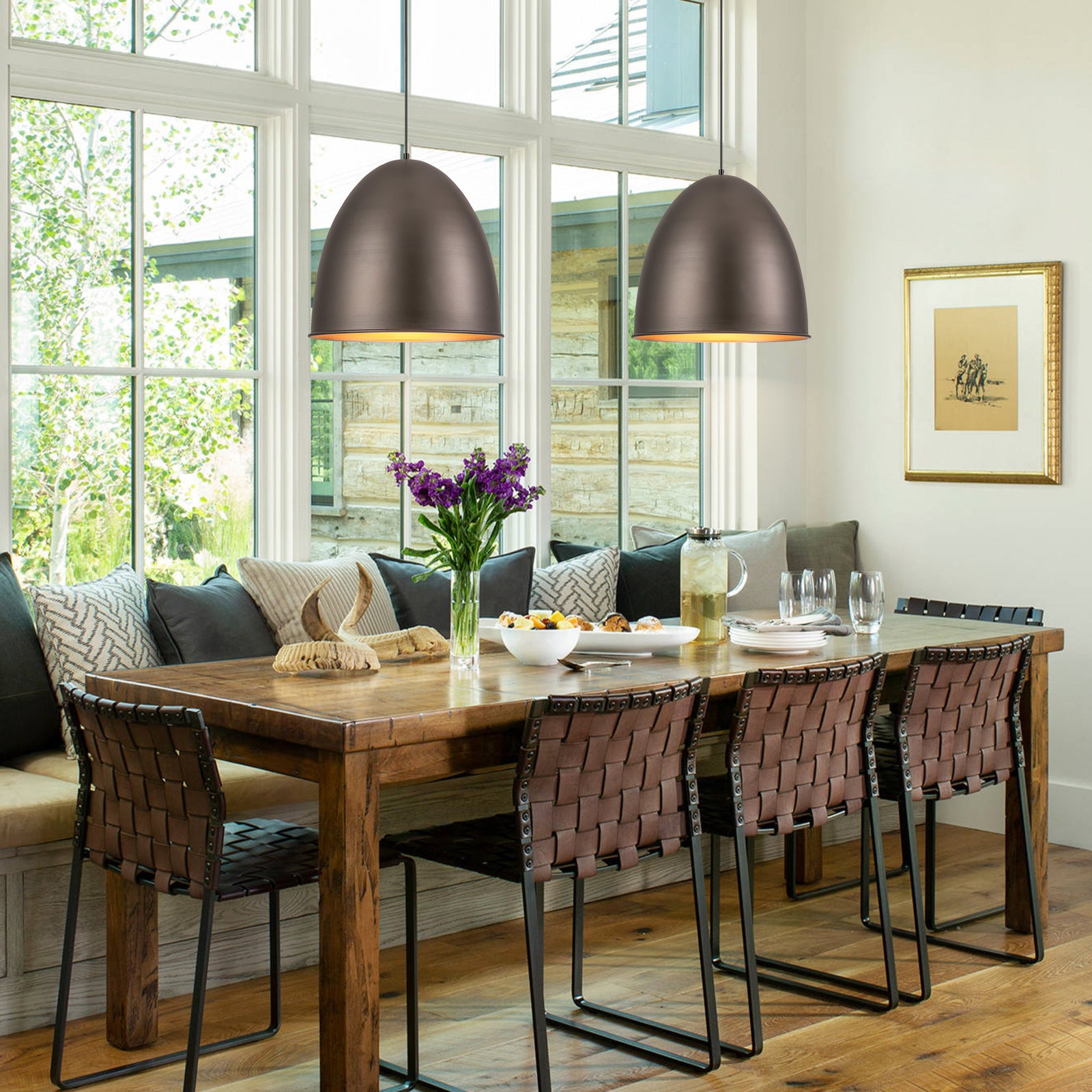 Glowlings 1-Light 18"Wide Hanging Metal Silvery Dome Pendant Light Island Light