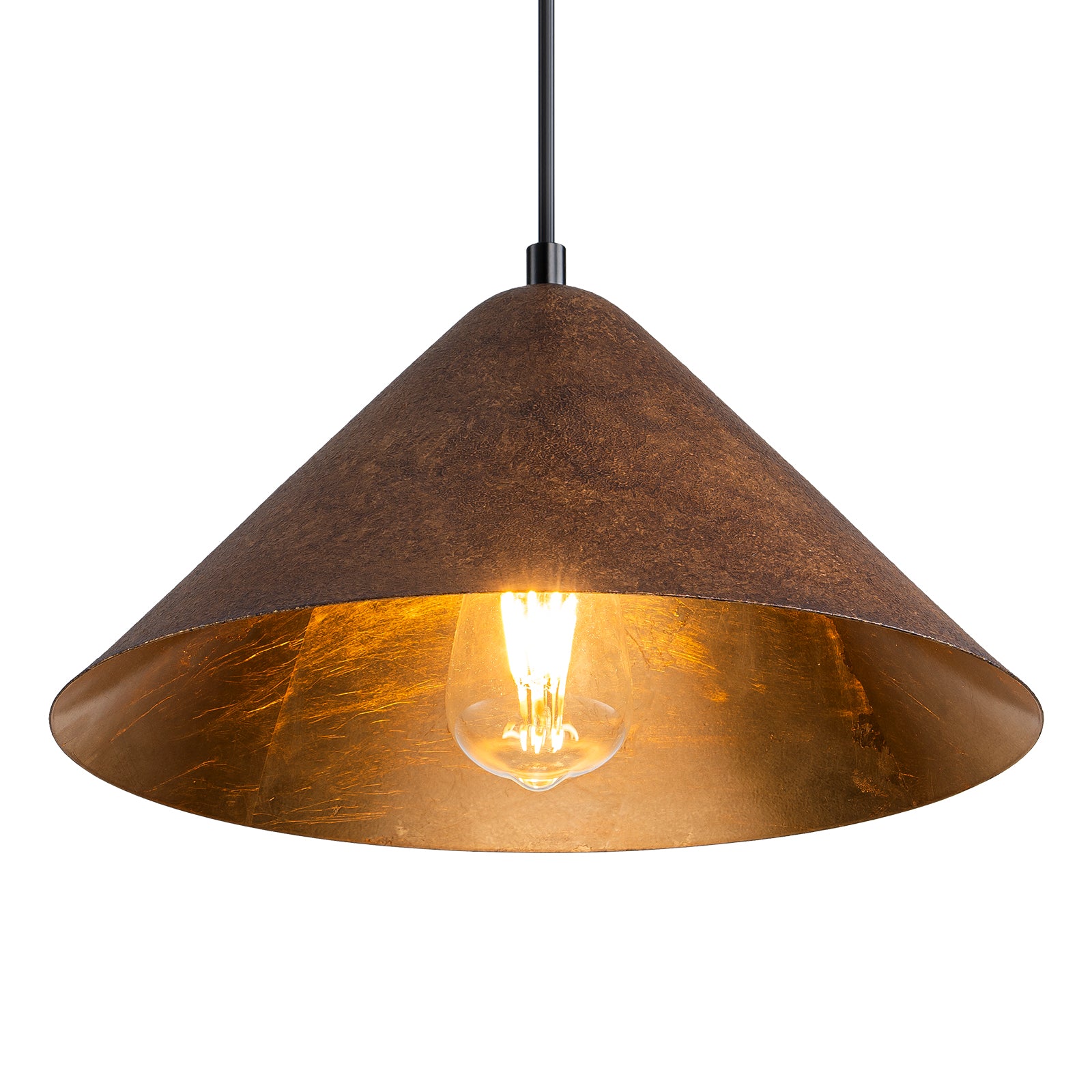 Glowlings 1-Light Industrial Distressed Gold Textured Cone Copper Dome Pendant Light