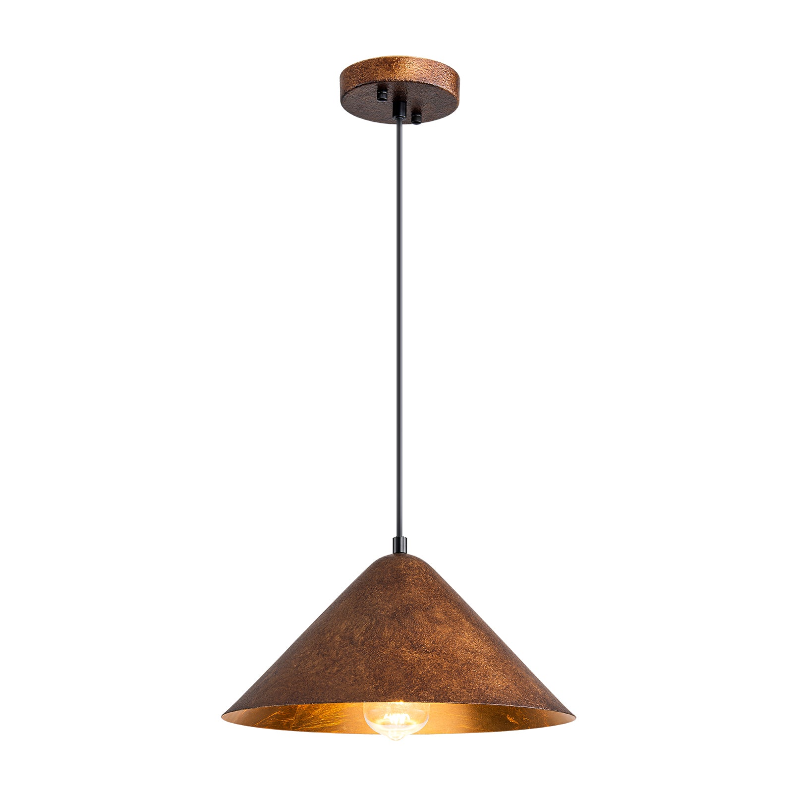 Glowlings 1-Light Industrial Distressed Gold Textured Cone Copper Dome Pendant Light