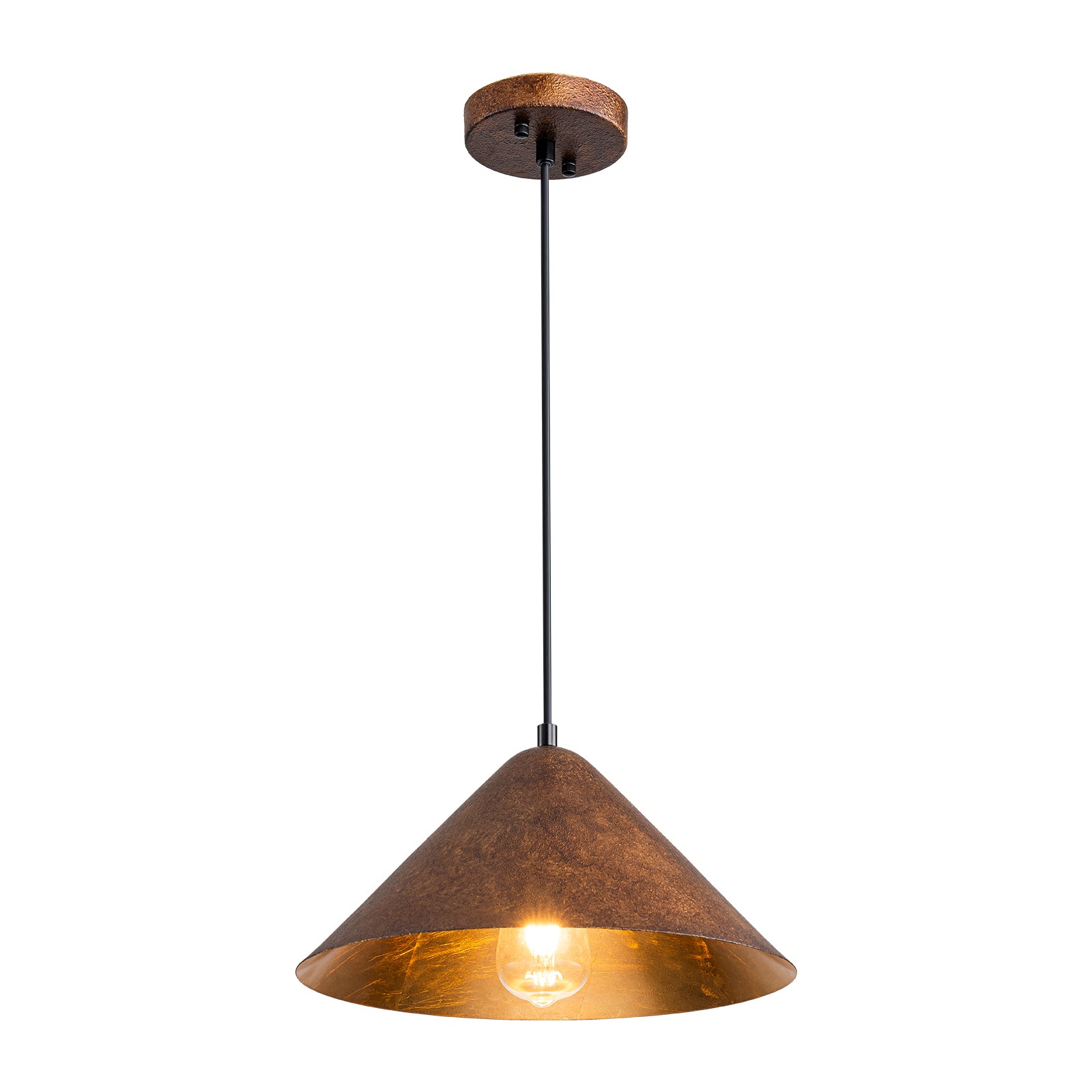 Glowlings 1-Light Industrial Distressed Gold Textured Cone Copper Dome Pendant Light