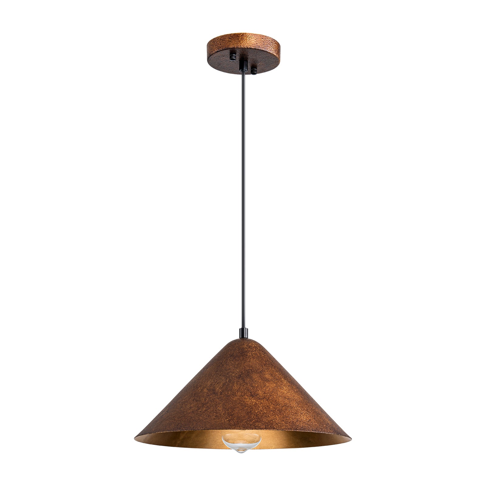 Glowlings 1-Light Industrial Distressed Gold Textured Cone Copper Dome Pendant Light