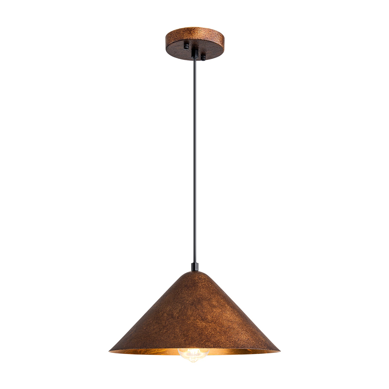 Glowlings 1-Light Industrial Distressed Gold Textured Cone Copper Dome Pendant Light