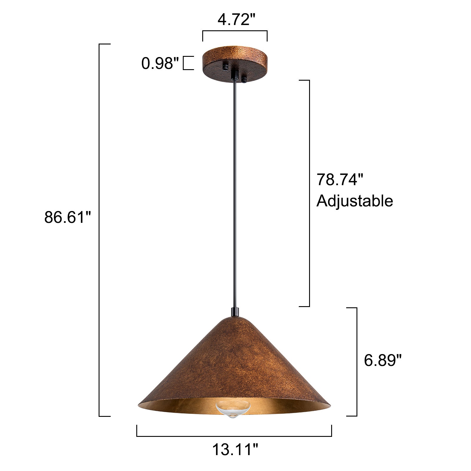 Glowlings 1-Light Industrial Distressed Gold Textured Cone Copper Dome Pendant Light
