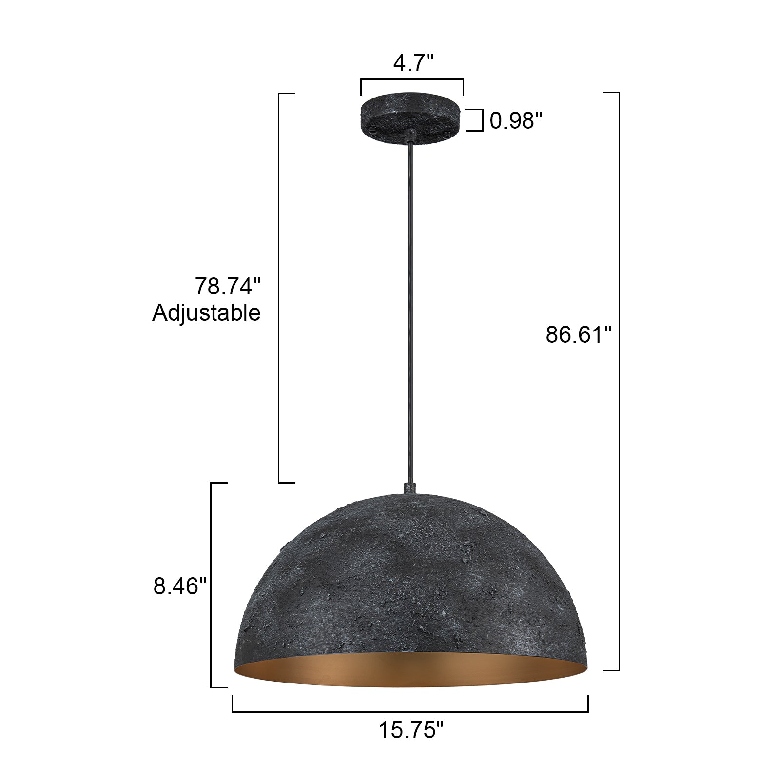 Glowlings 1-Light Industrial Distressed Textured Black Dome Pendant Light