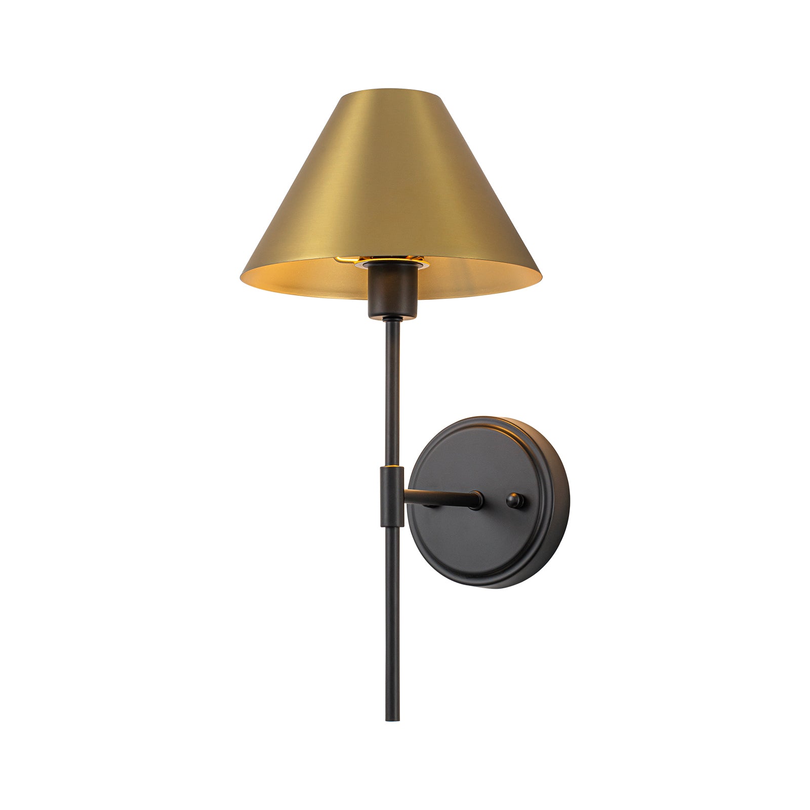 Glowlings 1-Light Industrial Antique Brass Wall Sconce with Metal Cone Shade