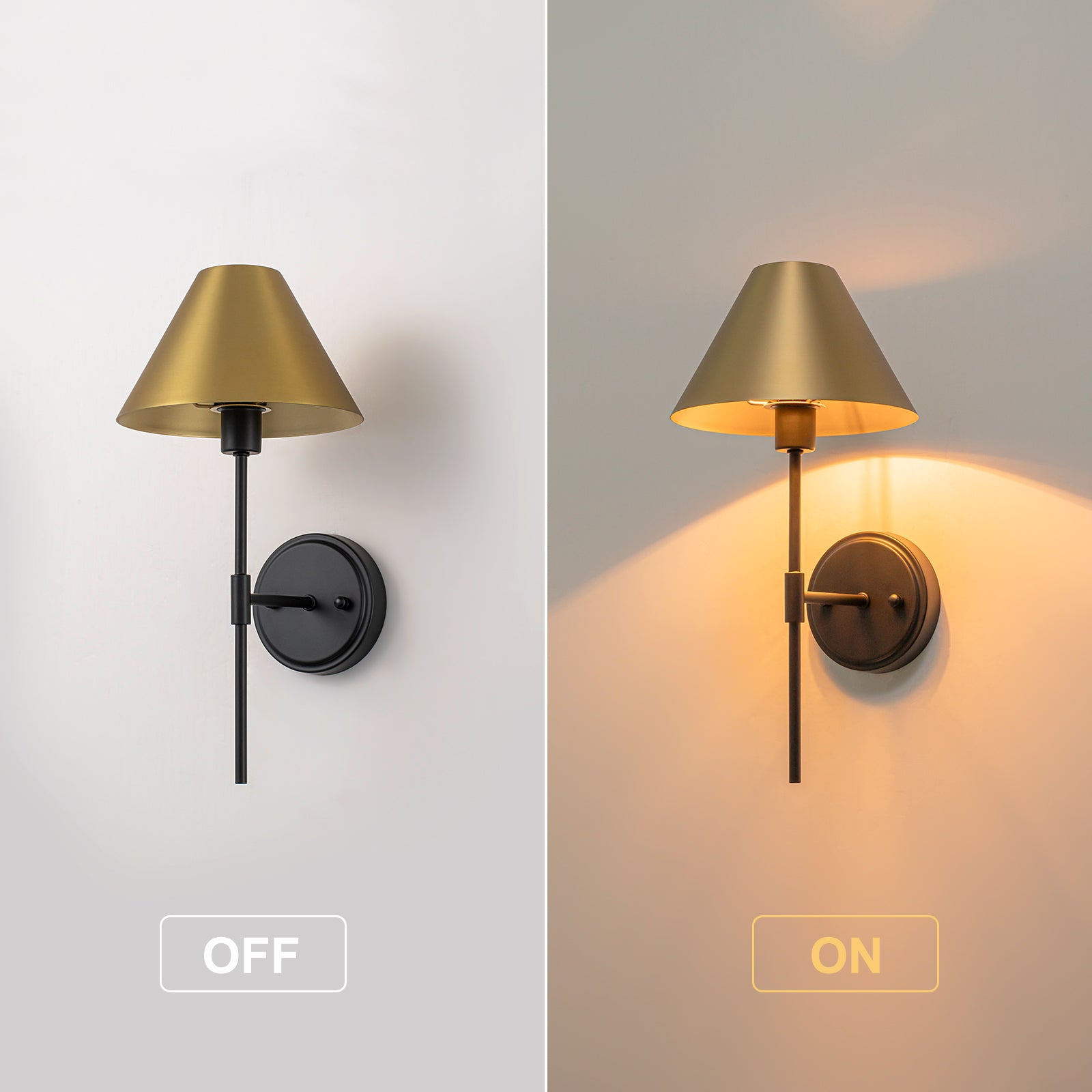 Glowlings 1-Light Industrial Antique Brass Wall Sconce with Metal Cone Shade