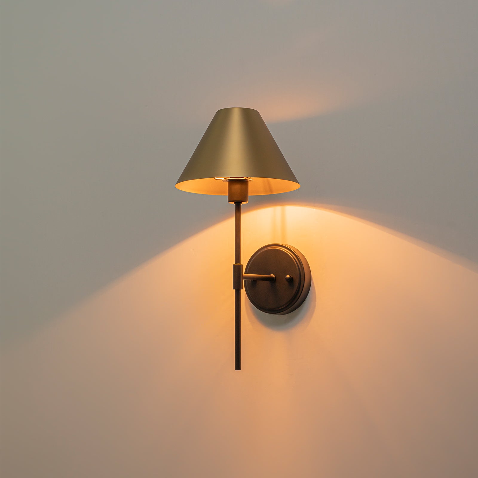 Glowlings 1-Light Industrial Antique Brass Wall Sconce with Metal Cone Shade