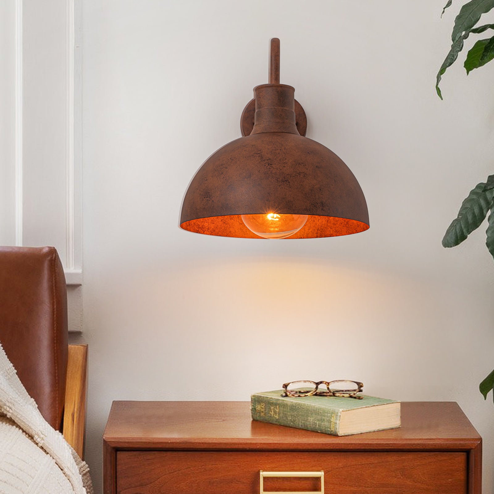 Glowlings 1-Light Industrial 12"Wide Antique Brown Rust Dome Wall Sconce