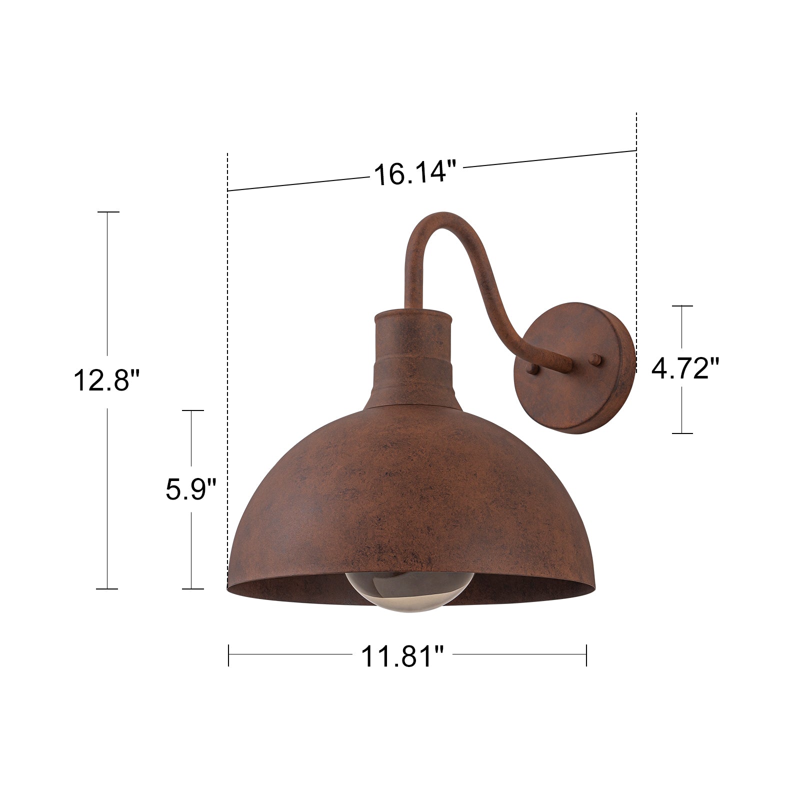 Glowlings 1-Light Industrial 12"Wide Antique Brown Rust Dome Wall Sconce