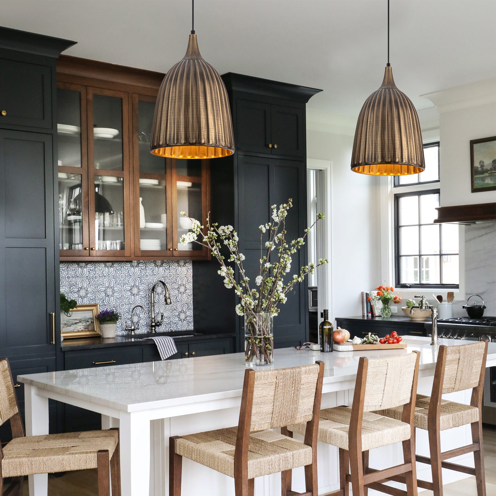 1 Light Industrial Antique Brass Dome Pendant Light for Kitchen Island