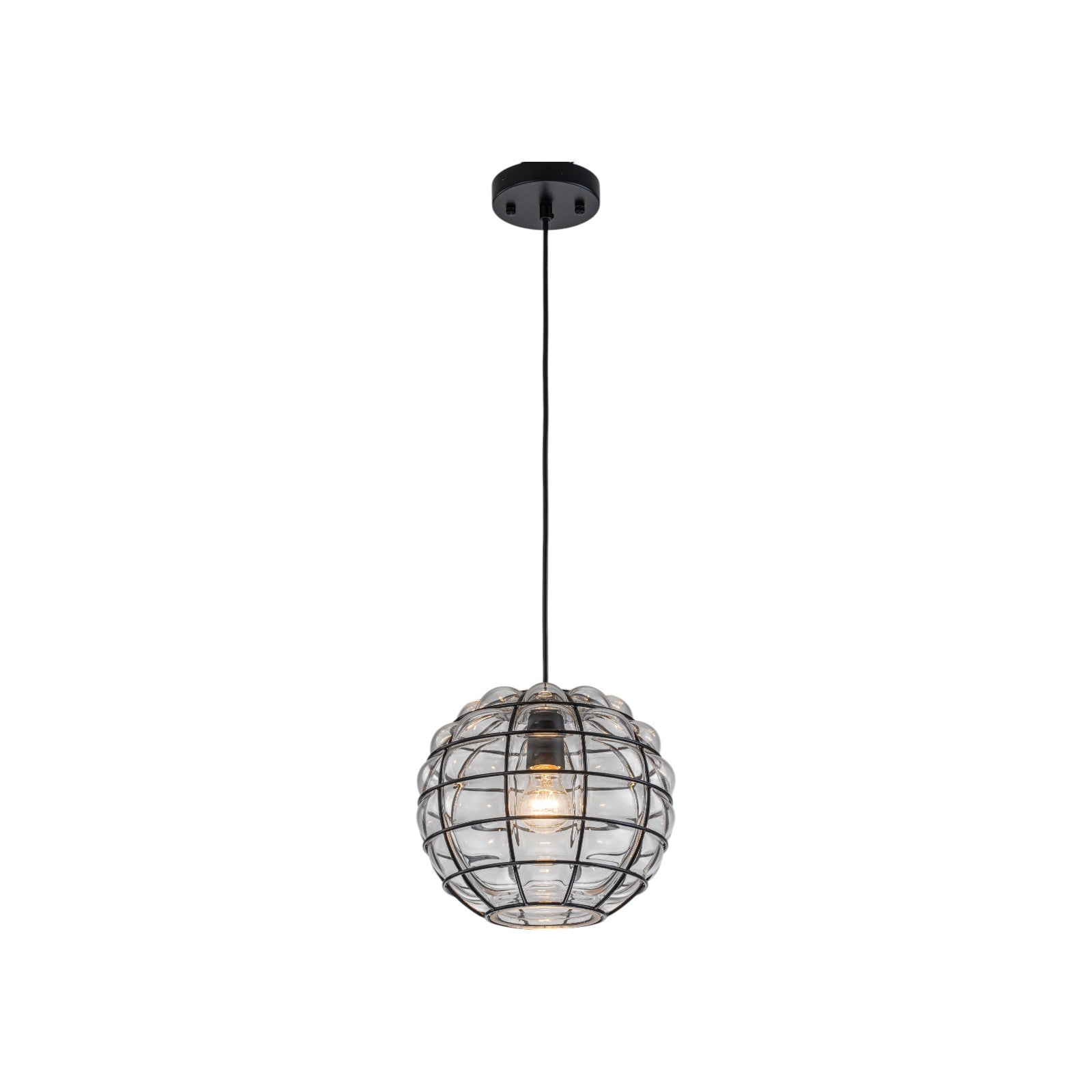 Glowlings 1-Light Industrial Cage Clear Glass Bubble Small Pendant Light Island Light