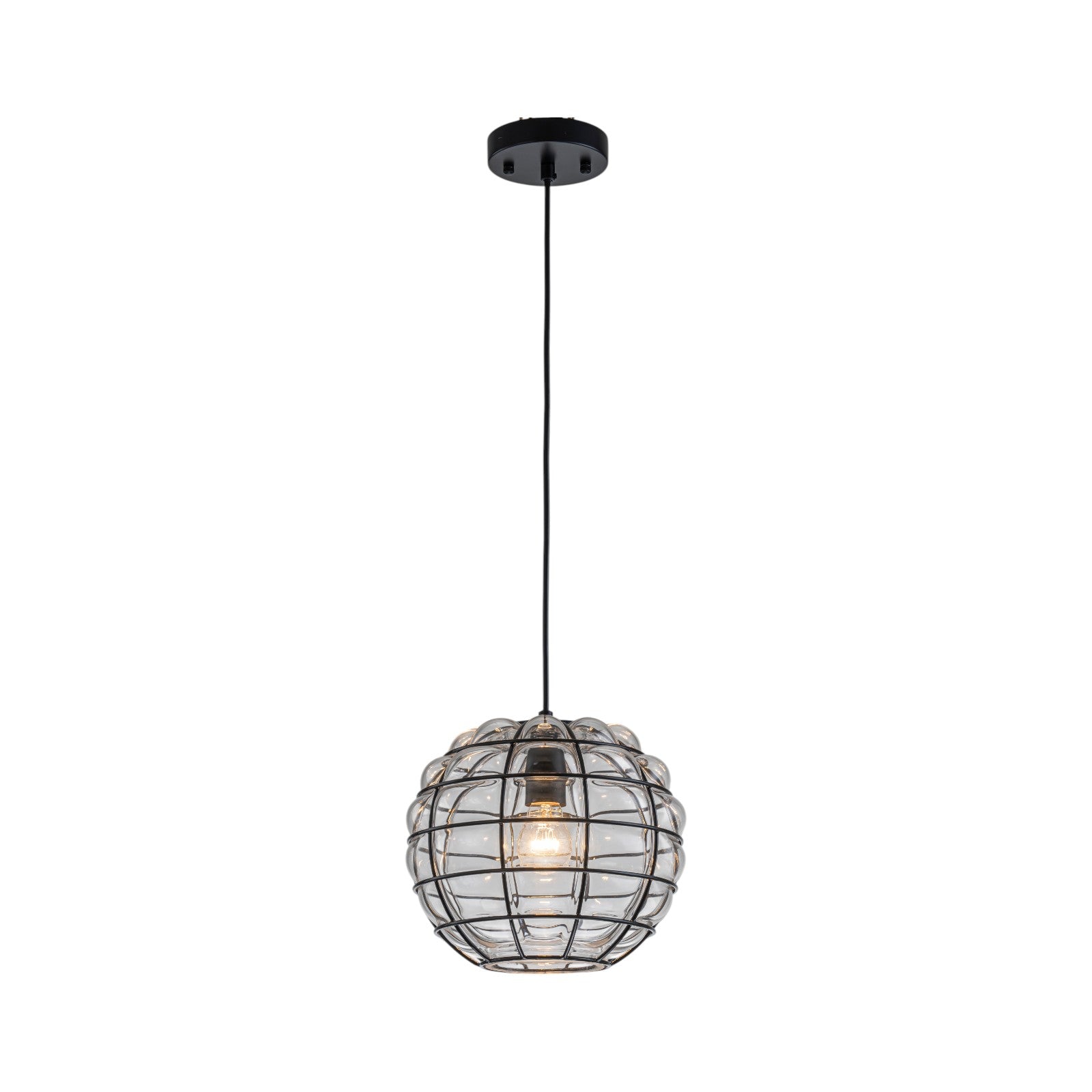 Glowlings 1-Light Industrial Cage Clear Glass Bubble Small Pendant Light Island Light