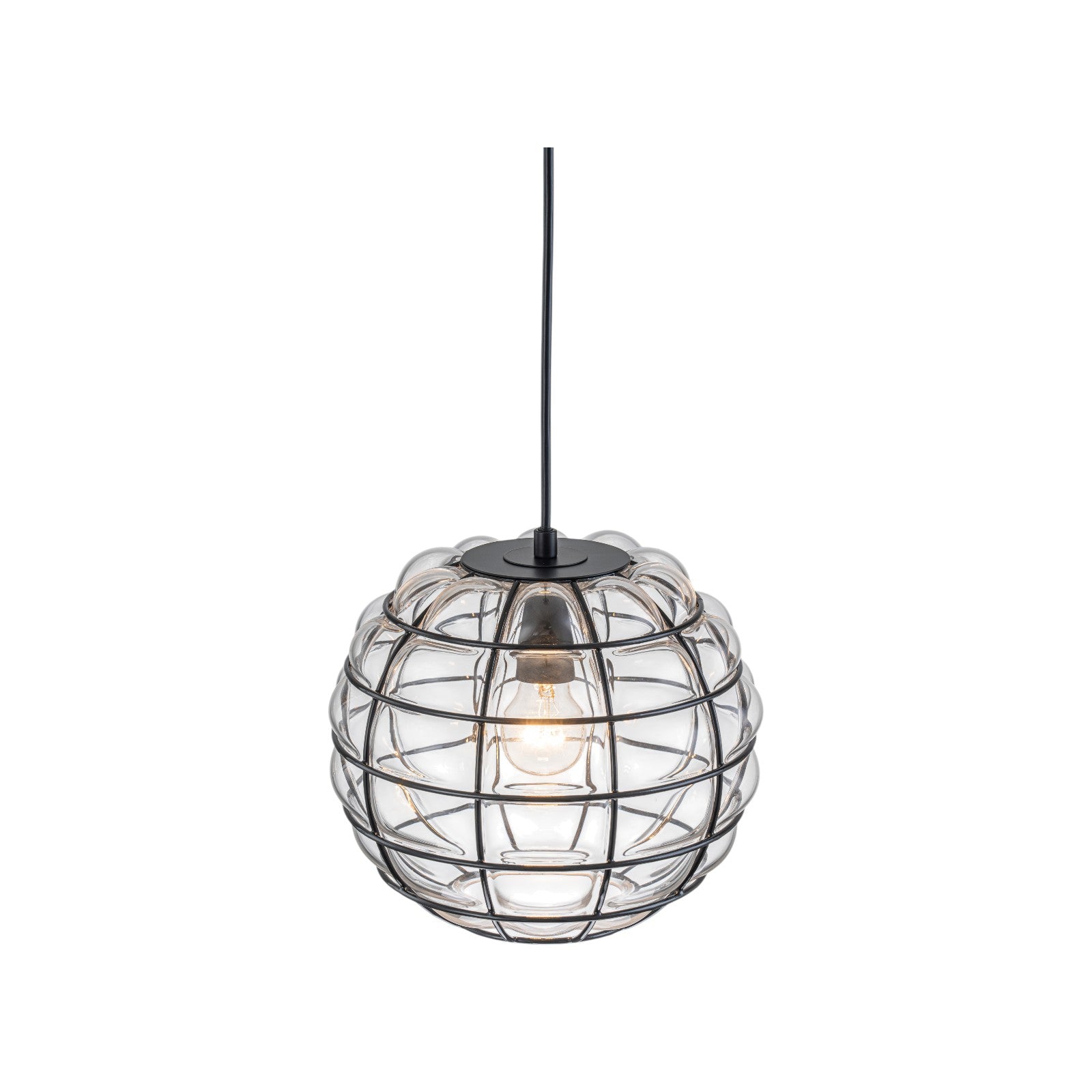 Glowlings 1-Light Industrial Cage Clear Glass Bubble Small Pendant Light Island Light