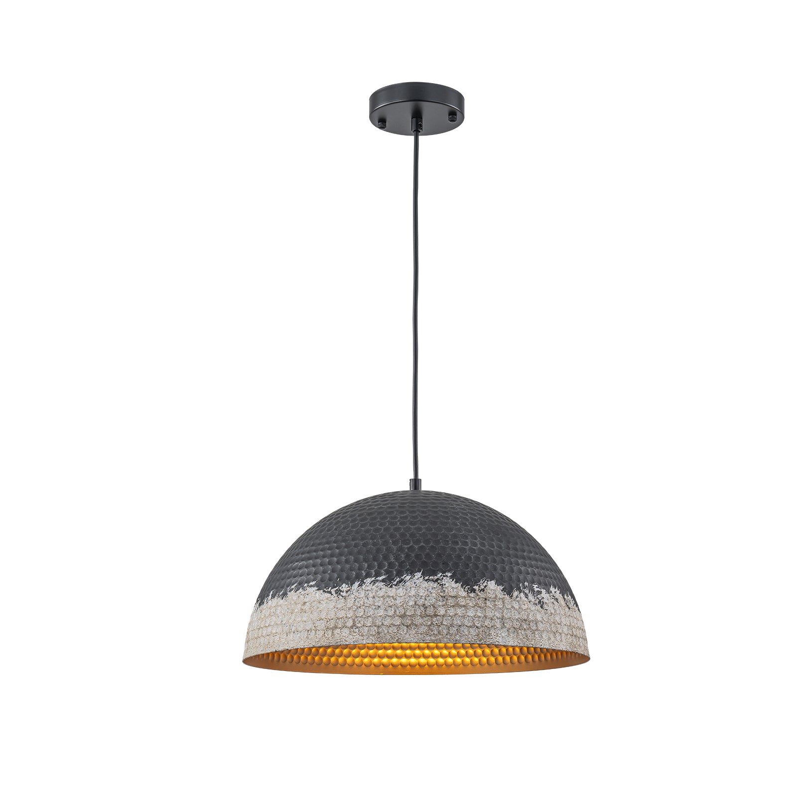 Glowlings 1-Light Industrial 16"Wide Hammered Black Dome Pendant Light Island Light