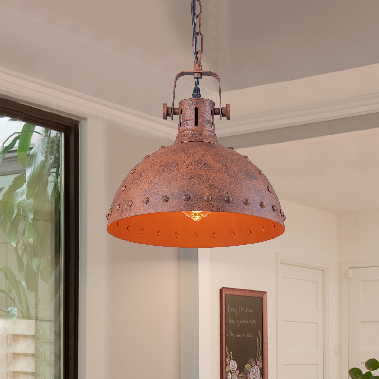Glowlings 1-Light Industrial 12"Wide Rust Finish/Antique Gold Dome Pendant Light