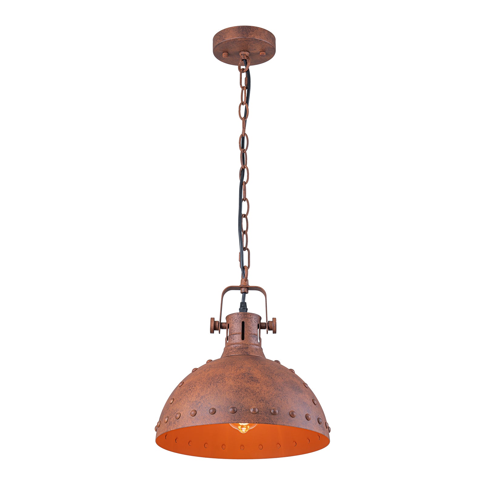 Glowlings 1-Light Industrial 12"Wide Rust Finish/Antique Gold Dome Pendant Light