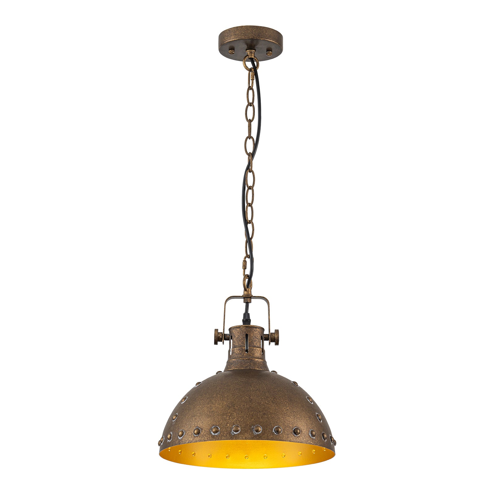 Glowlings 1-Light Industrial 12"Wide Rust Finish/Antique Gold Dome Pendant Light