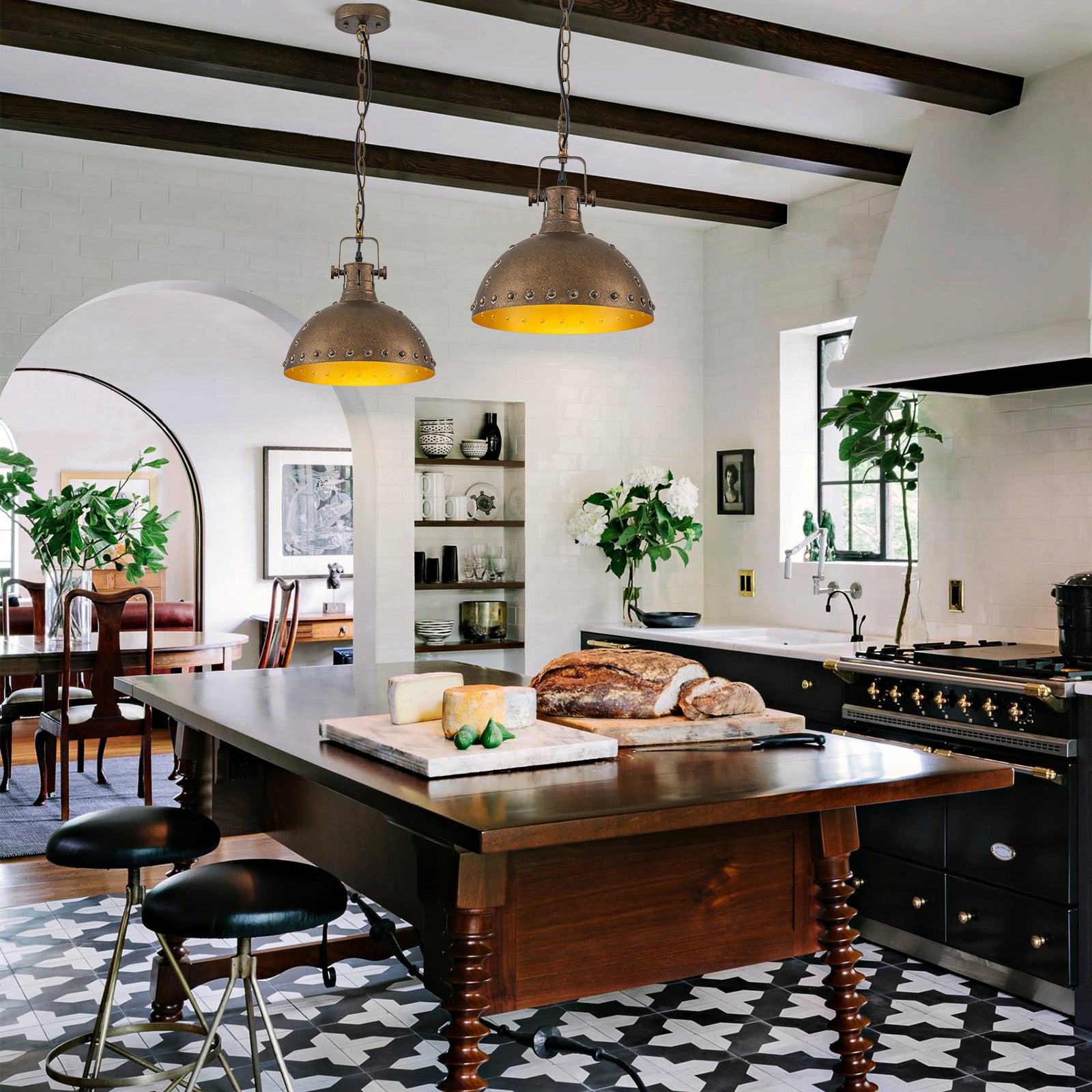 Glowlings 1-Light Industrial 12"Wide Rust Finish/Antique Gold Dome Pendant Light