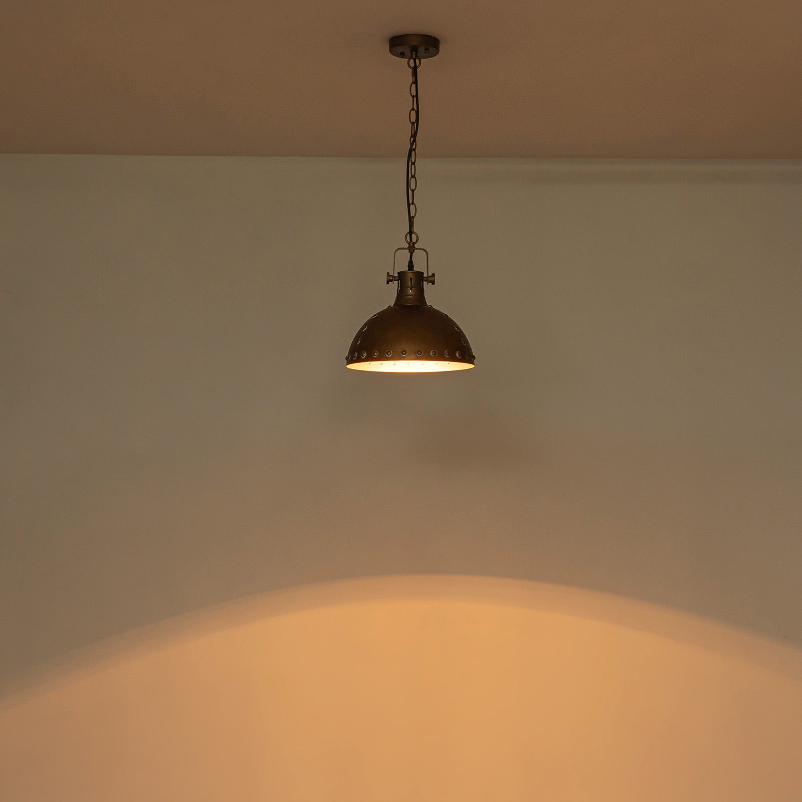 Glowlings 1-Light Industrial 12"Wide Rust Finish/Antique Gold Dome Pendant Light