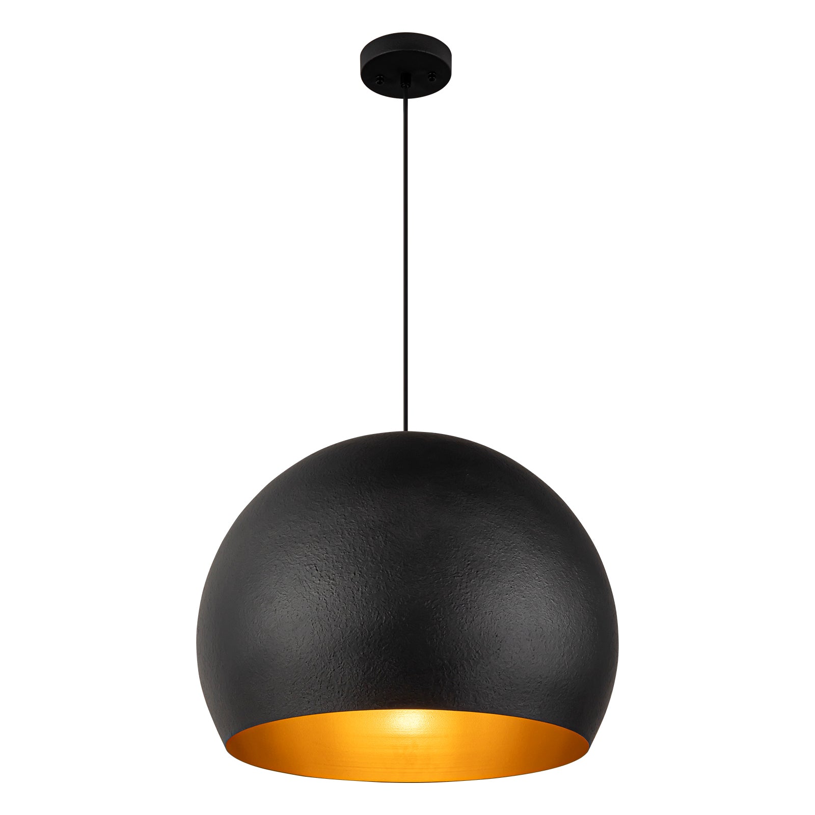 Glowlings 1-Light 20"Wide Vintage Oversized Texture Black Dome Pendant Light for Kitchen Island