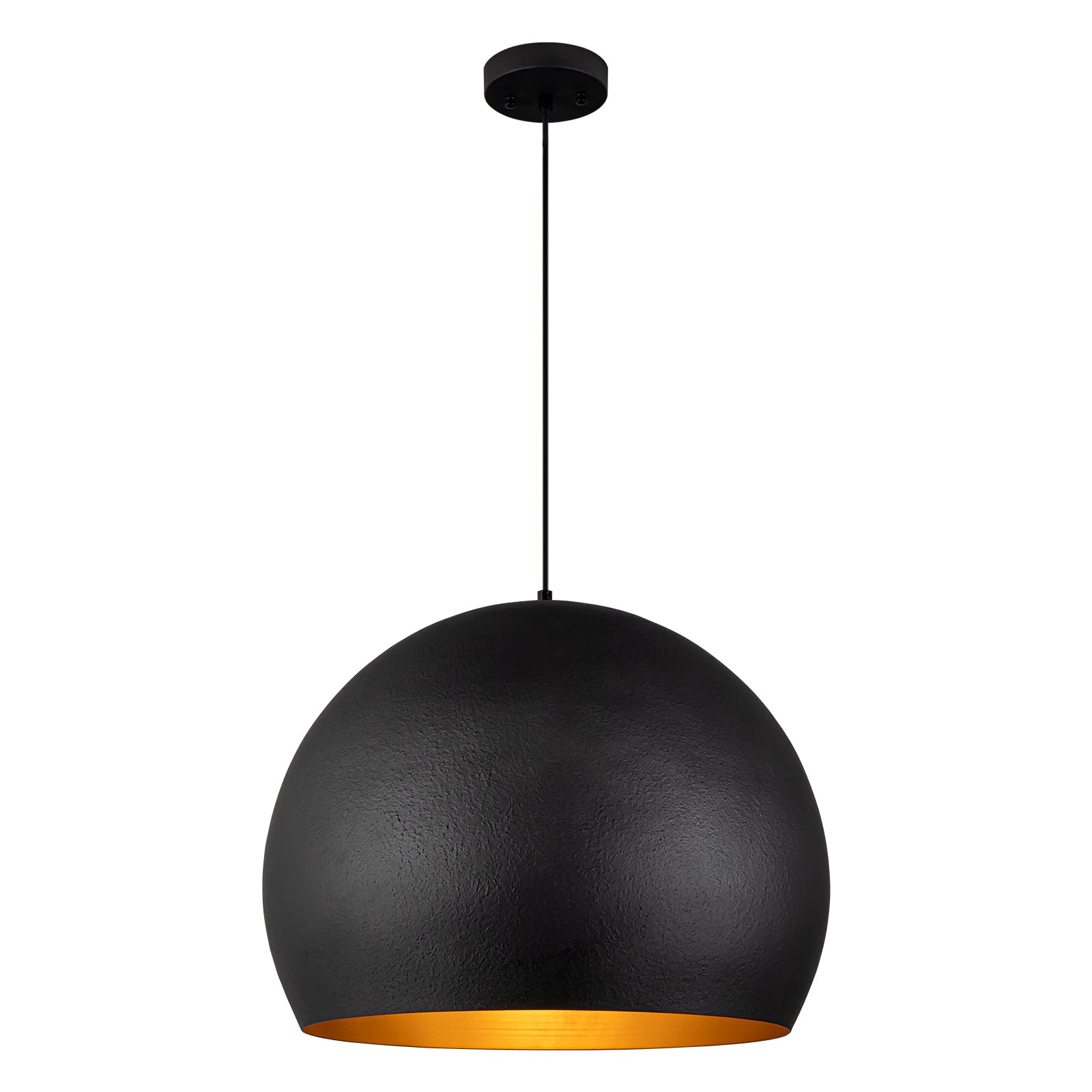 Glowlings 1-Light 20"Wide Vintage Oversized Texture Black Dome Pendant Light for Kitchen Island