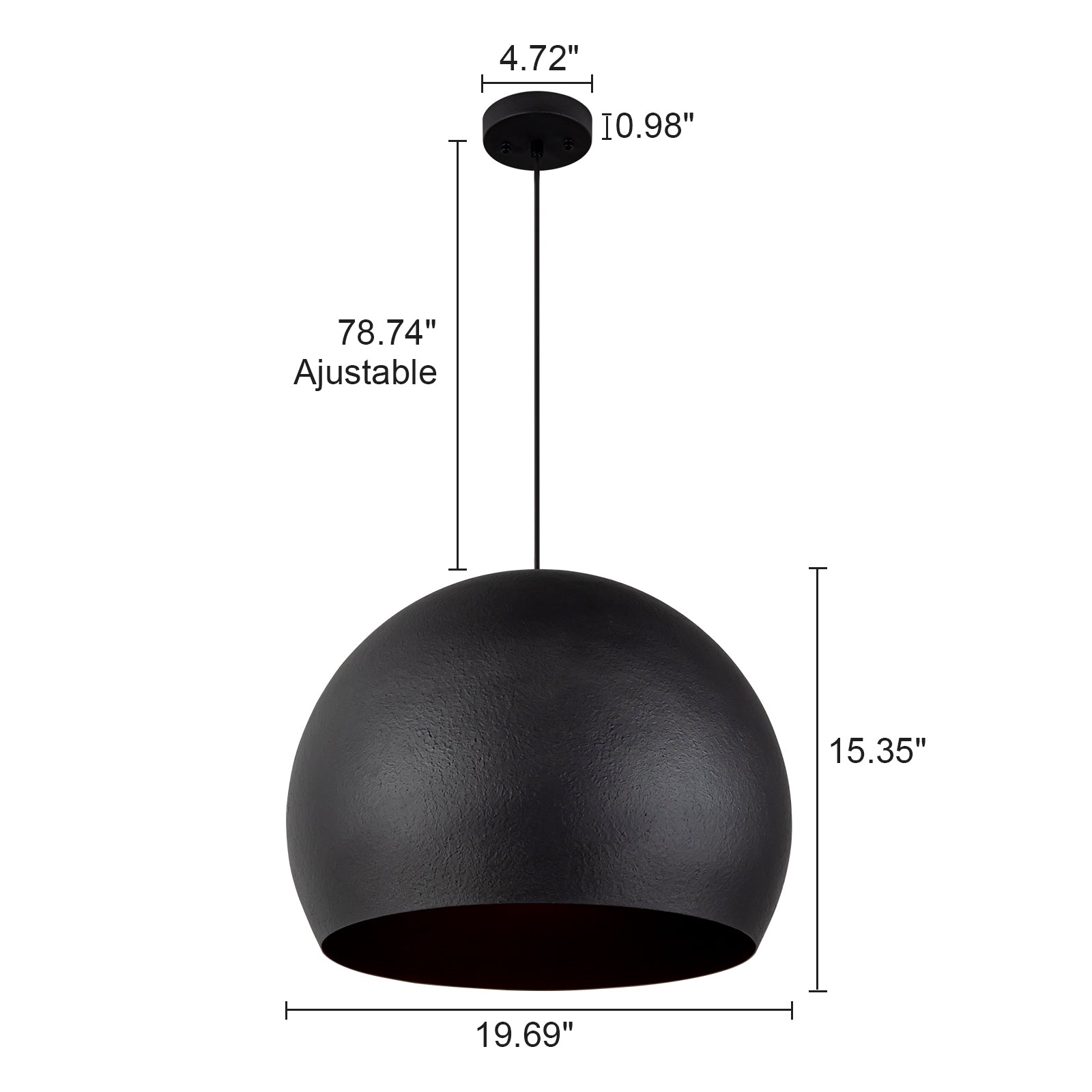 Glowlings 1-Light 20"Wide Vintage Oversized Texture Black Dome Pendant Light for Kitchen Island