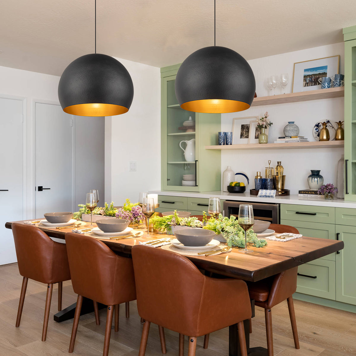 Glowlings 1-Light 20"Wide Vintage Oversized Texture Black Dome Pendant Light for Kitchen Island