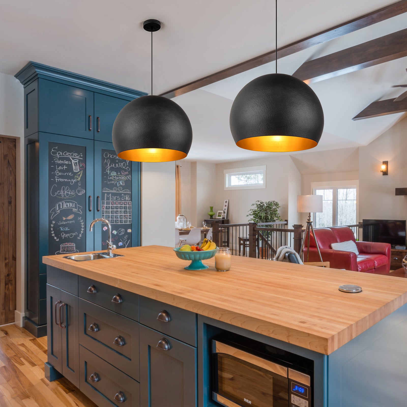 Glowlings 1-Light 20"Wide Vintage Oversized Texture Black Dome Pendant Light for Kitchen Island