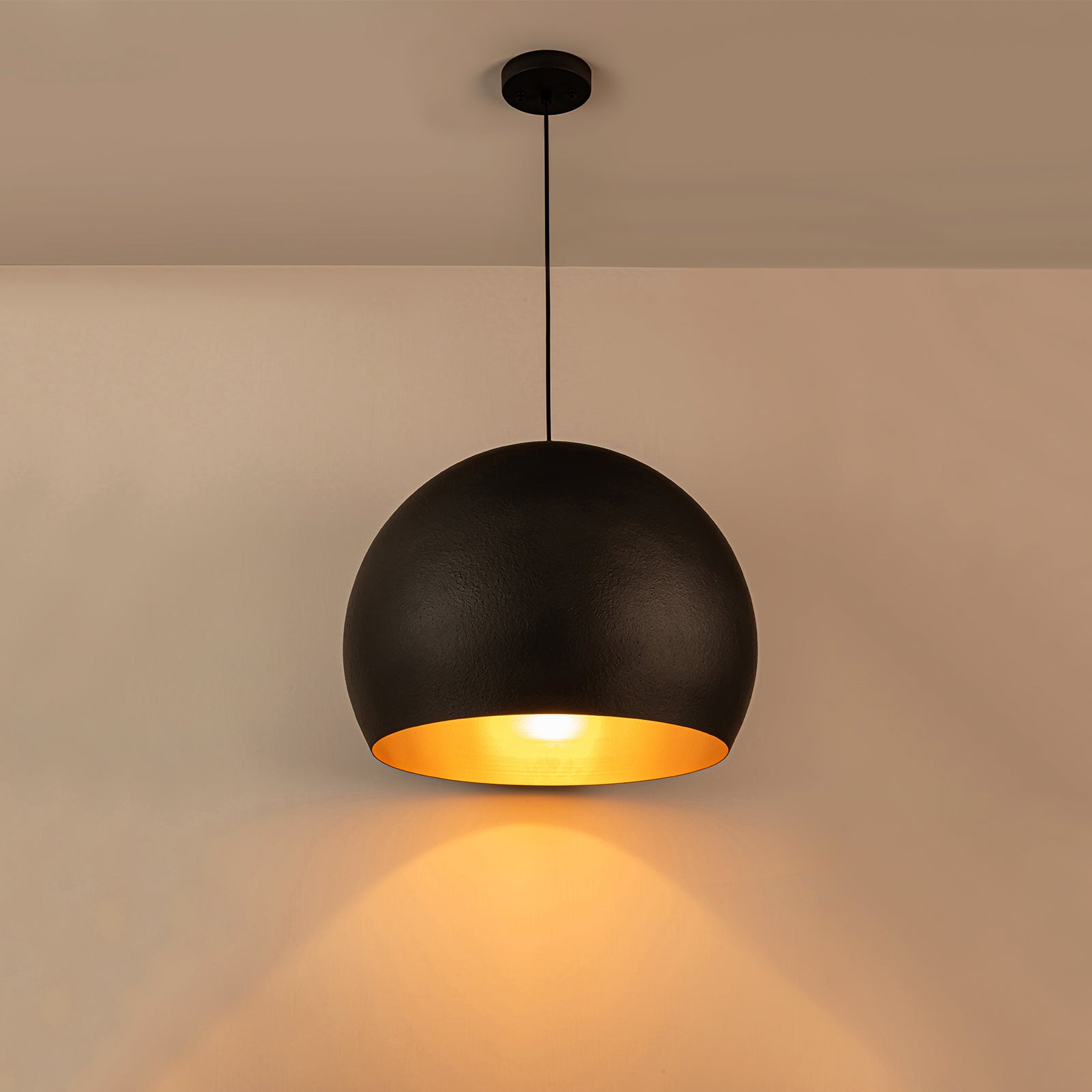 Glowlings 1-Light 20"Wide Vintage Oversized Texture Black Dome Pendant Light for Kitchen Island