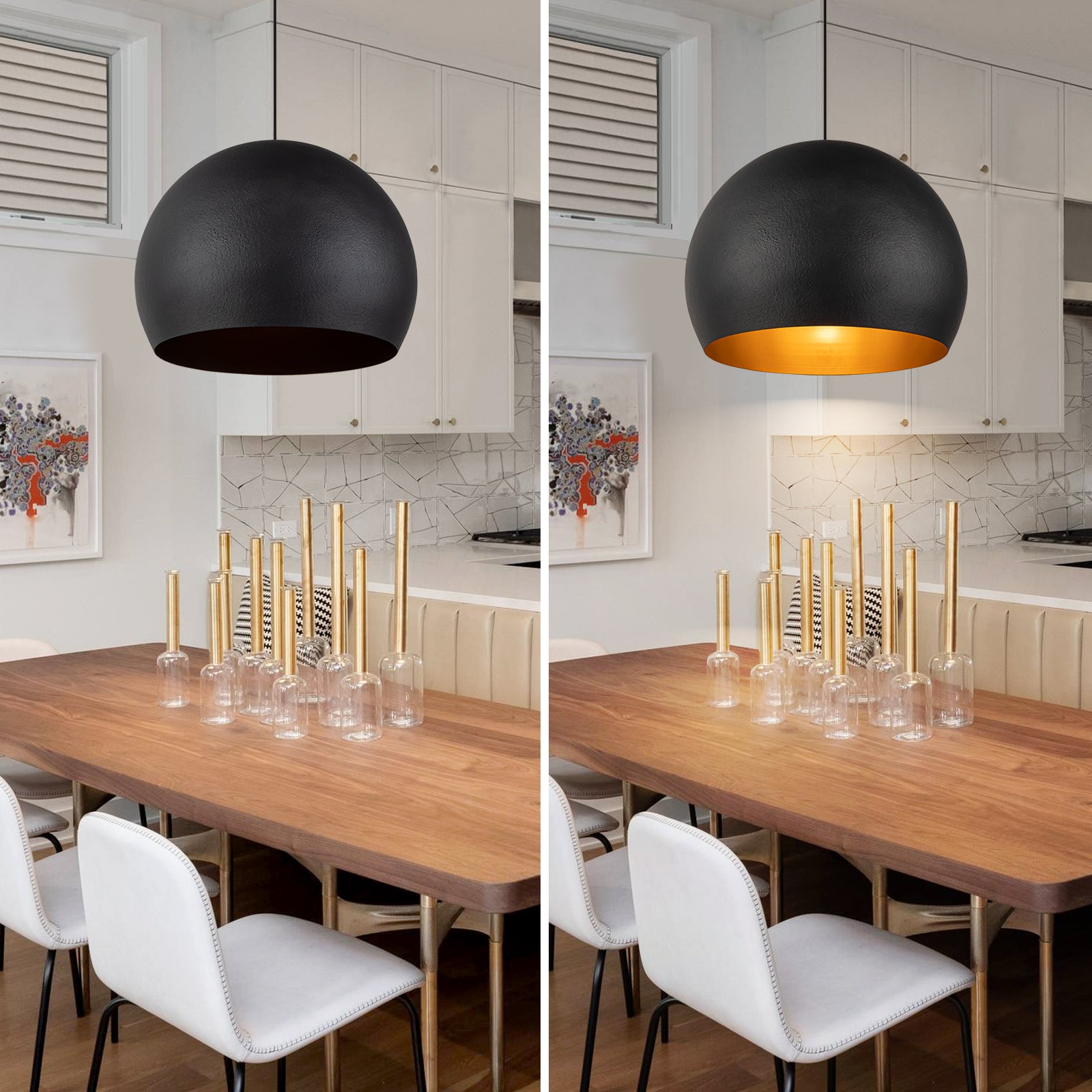 Glowlings 1-Light 20"Wide Vintage Oversized Texture Black Dome Pendant Light for Kitchen Island
