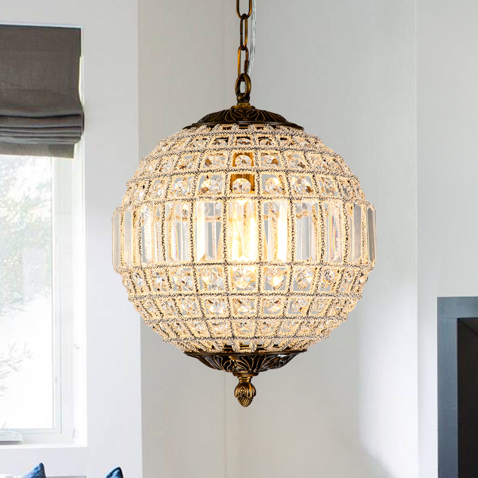 Glowlings 1/3/5-Light Luxury Brass Globe Crystal Chandelier For Livingroom