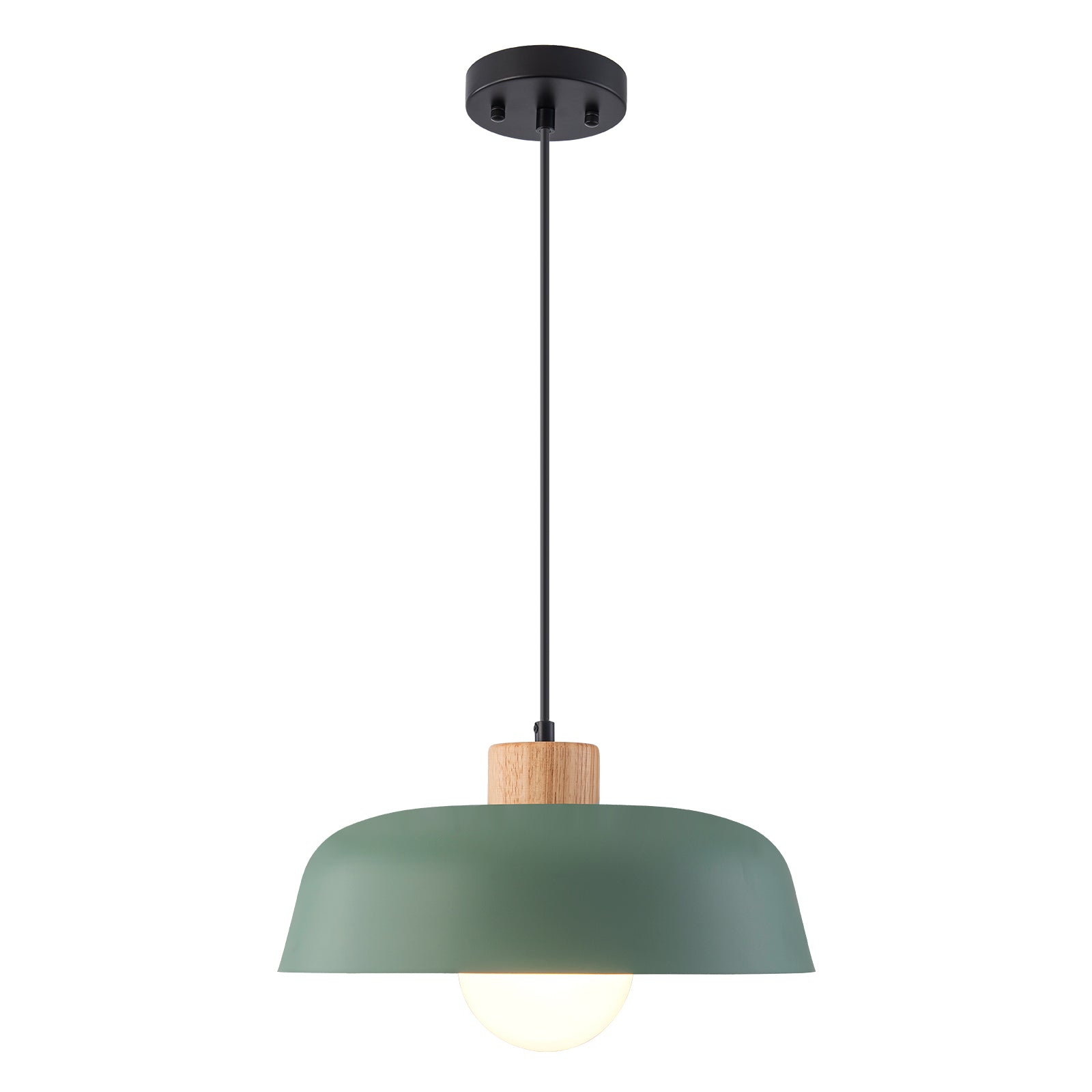 Glowlings 1-Light Modern 15"Wide Macaron Green Bowl Wood Dome Pendant Light