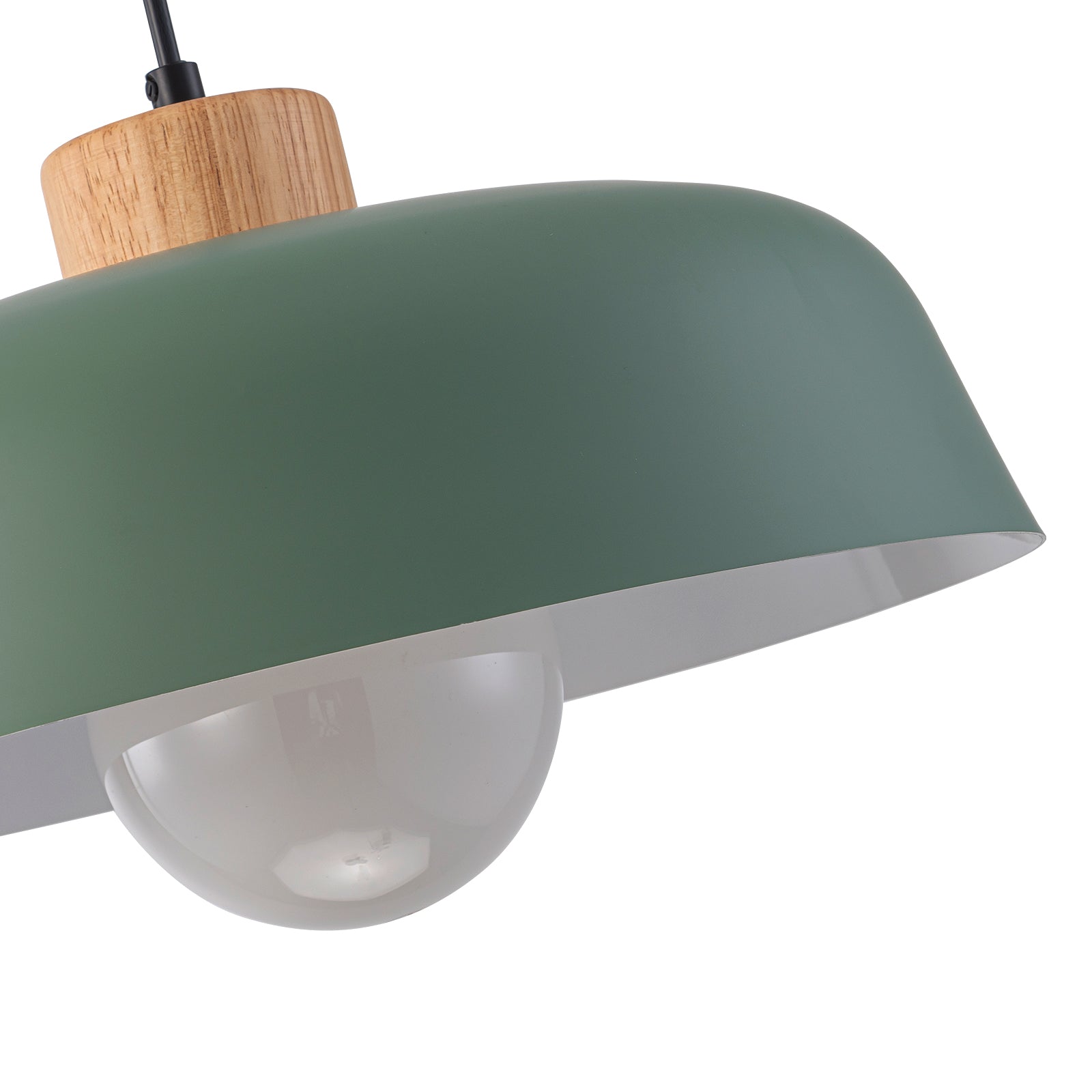 Glowlings 1-Light Modern 15"Wide Macaron Green Bowl Wood Dome Pendant Light